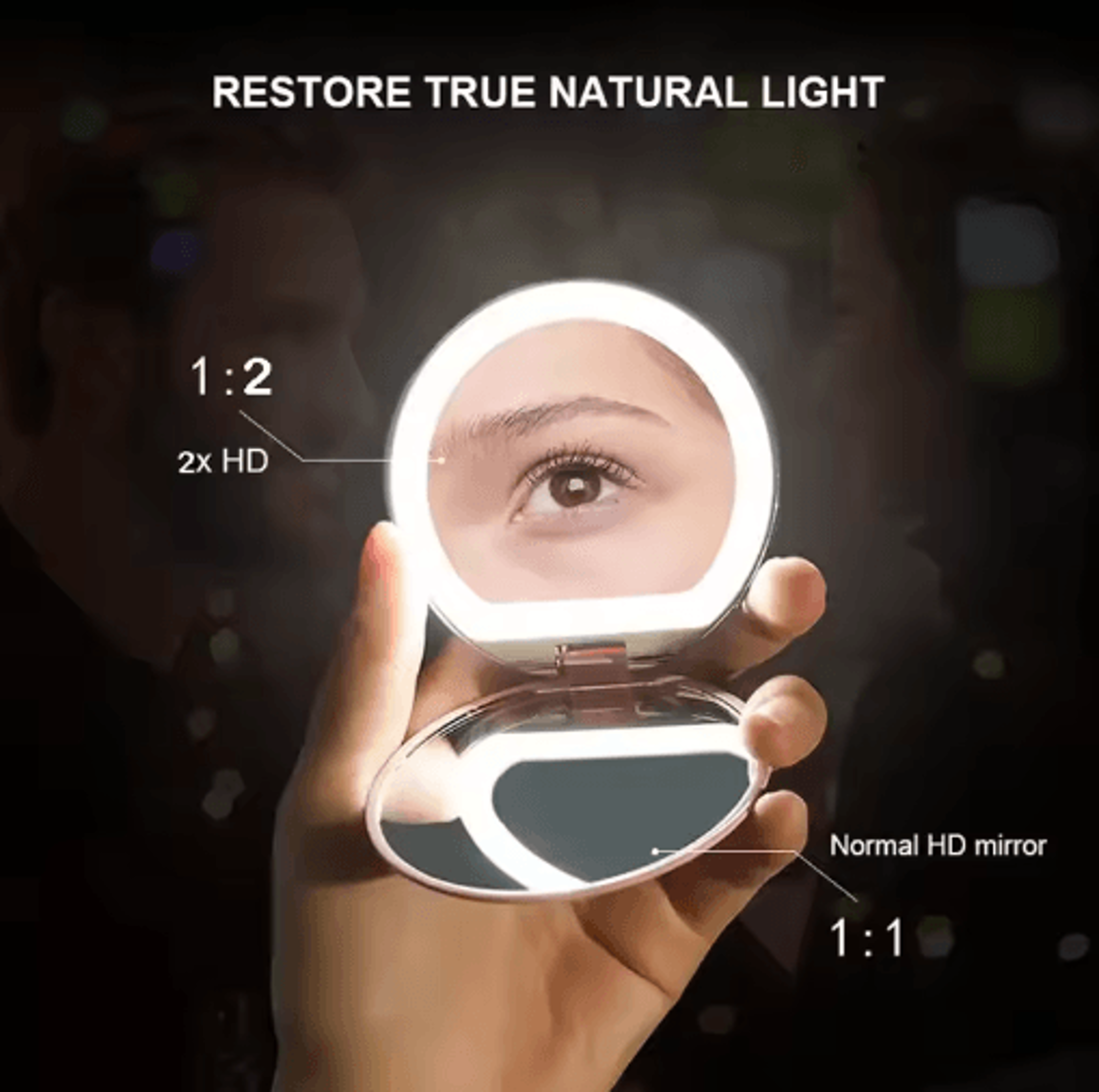 usb rechargeable led pocket mirror – smart touch foldable travel makeup mirror