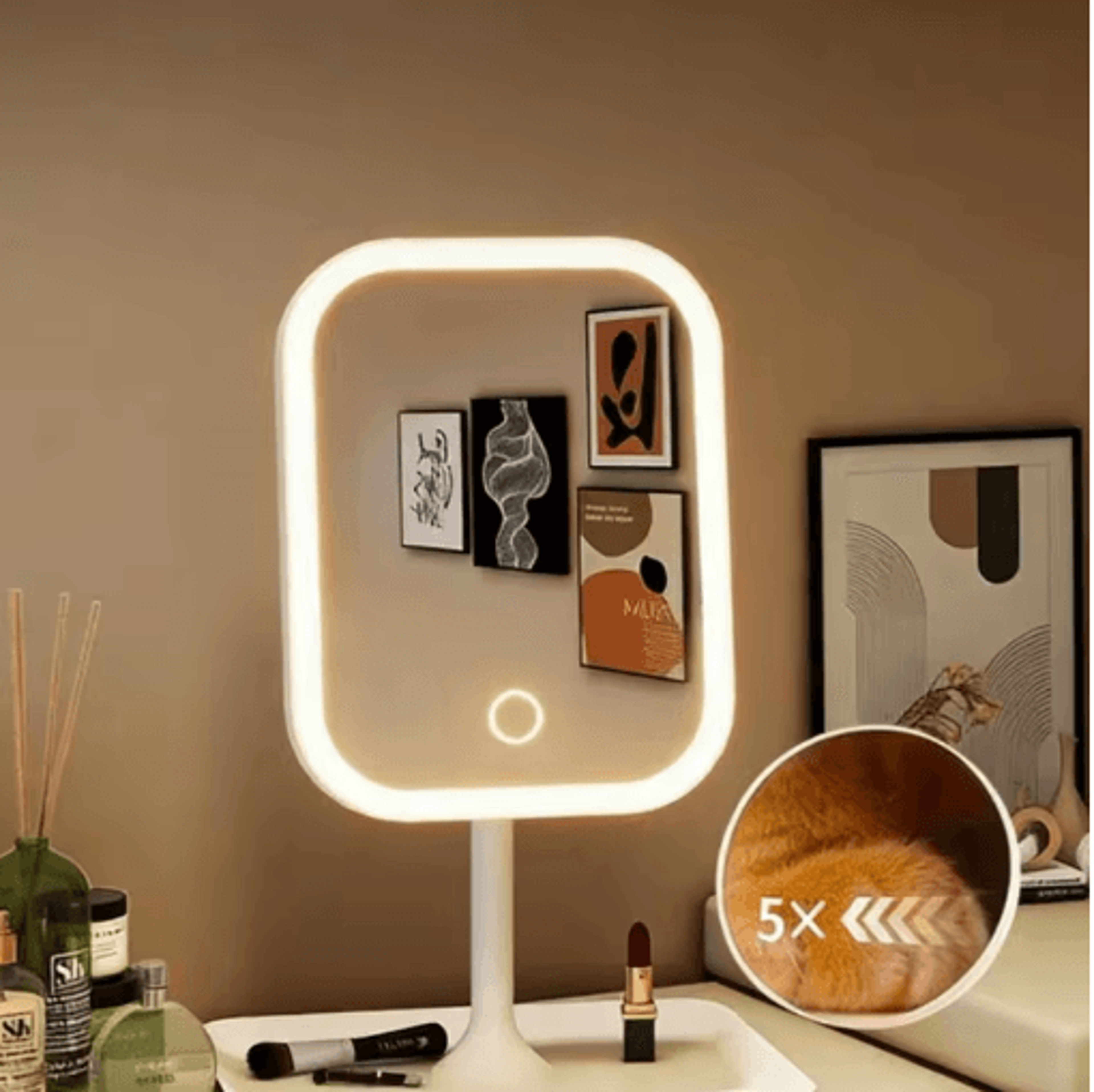 3-color led vanity mirror – dimmable touch control desktop makeup mirror