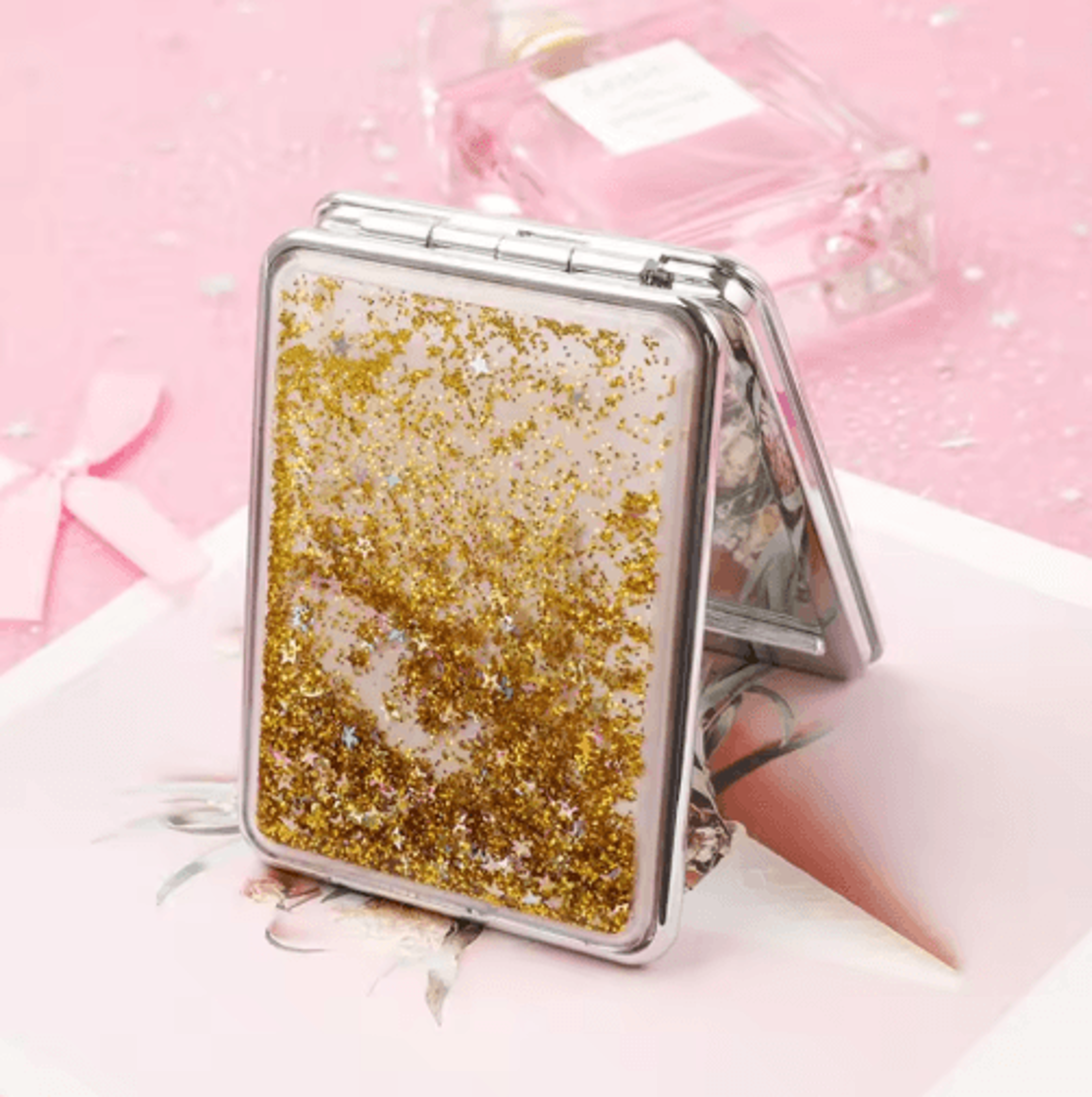 quicksand double-sided makeup mirror – mini folding pocket cosmetic mirror