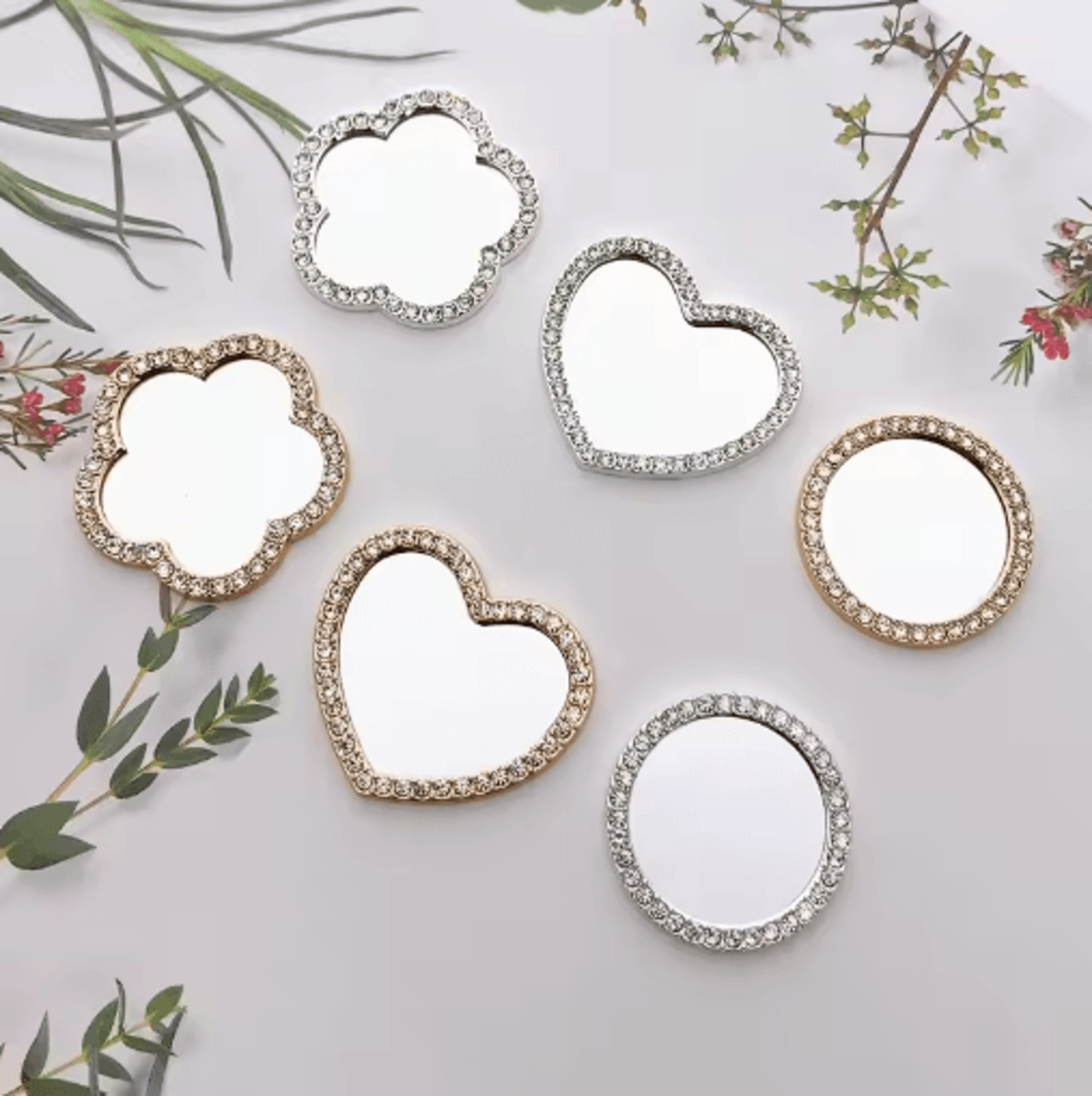 mini heart diamond pocket mirror – portable high-definition makeup mirror