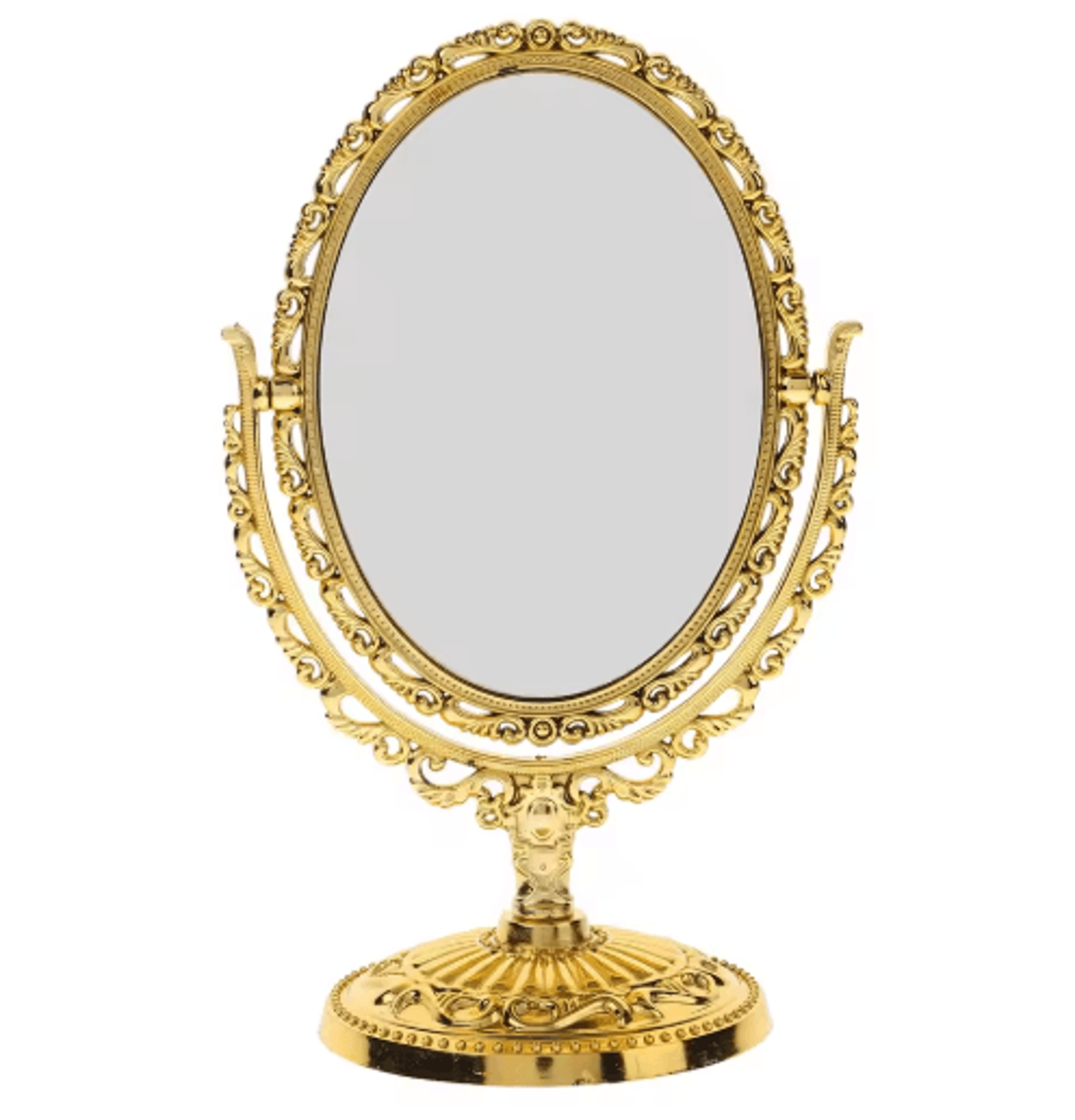 vintage oval vanity mirror – double-sided rotating golden desktop mirror