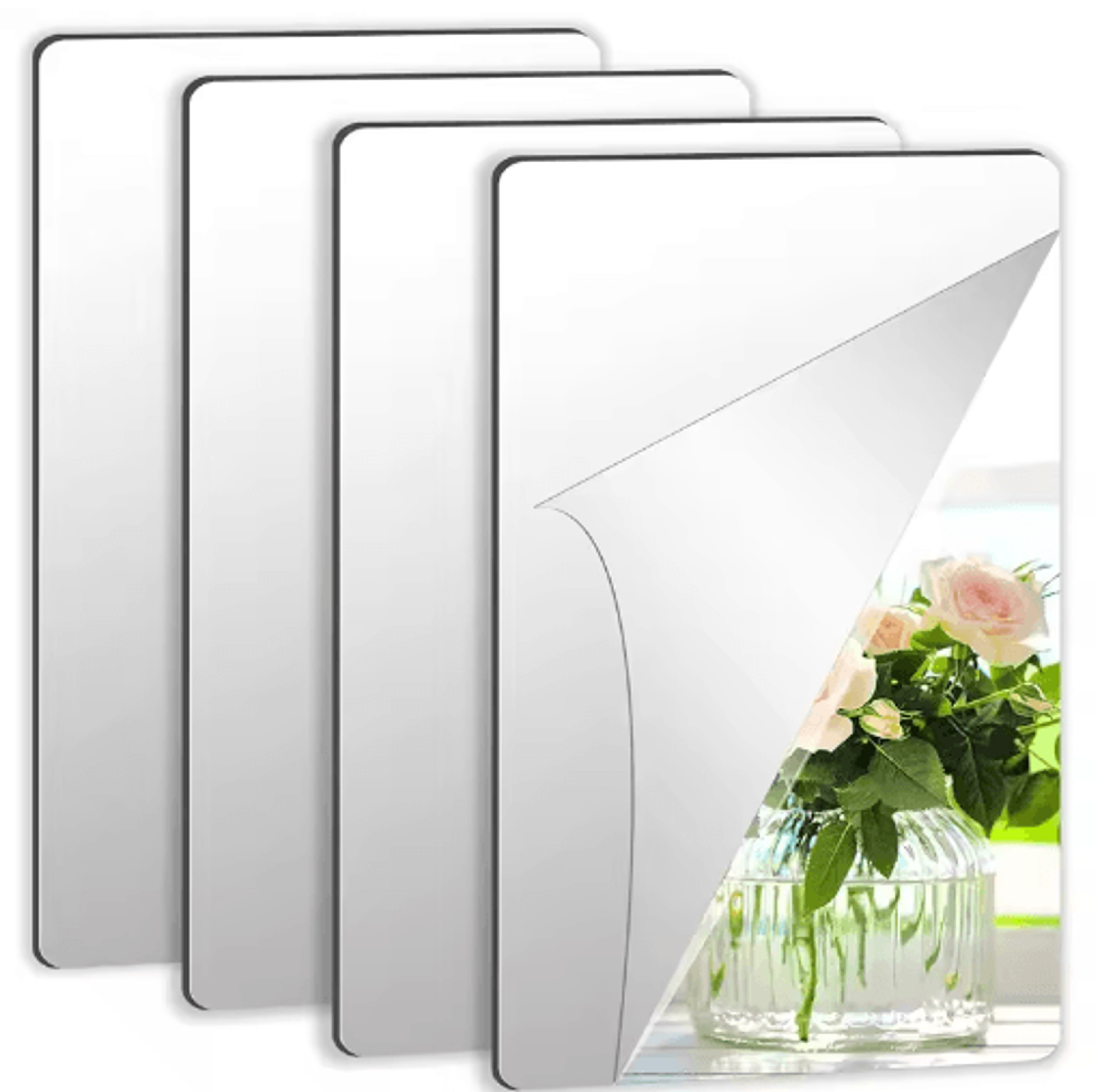 4pcs flexible acrylic mirror sheets – non-glass diy wall mirror tiles with adhesive stickers