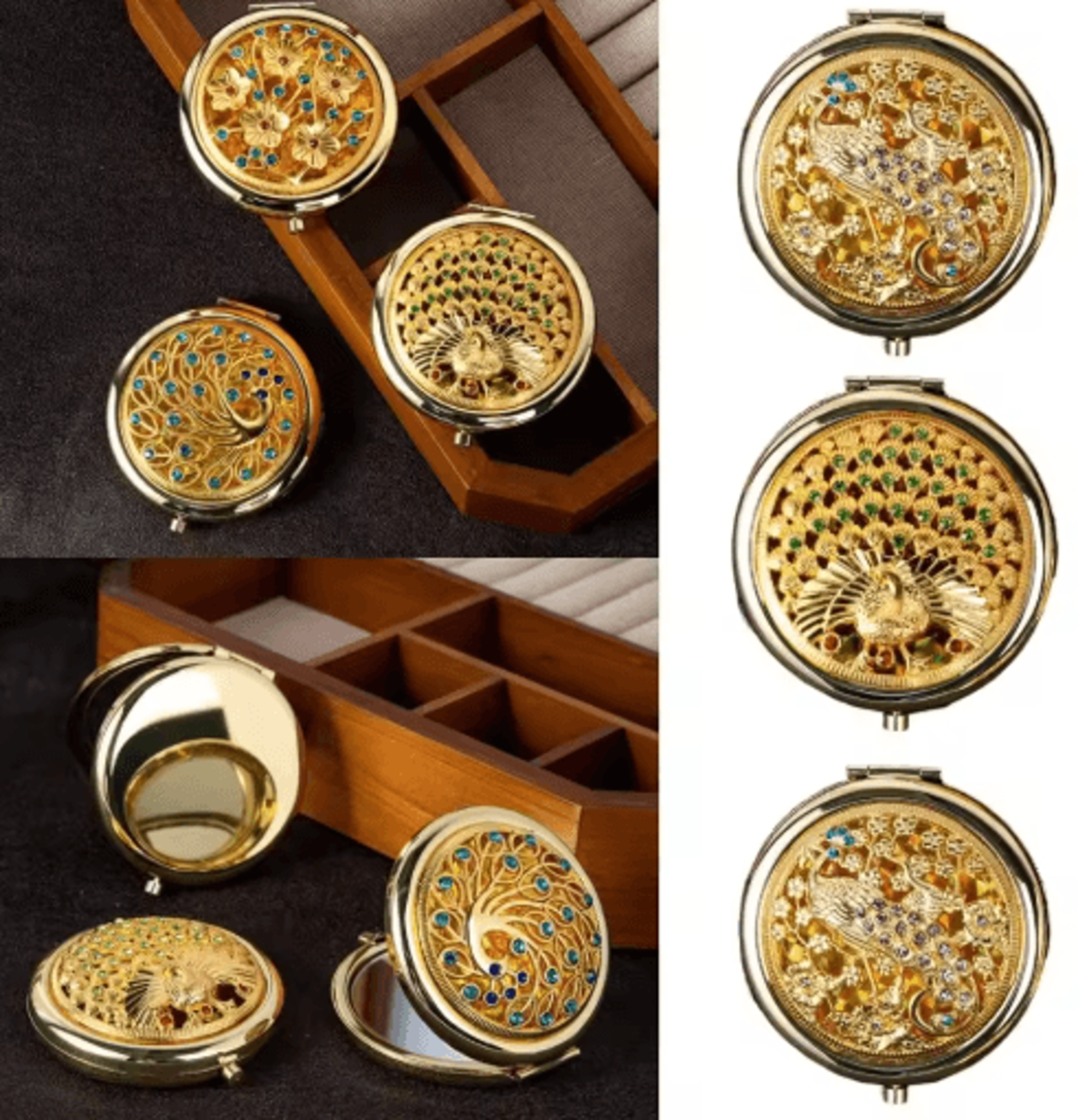 elegant crystal pocket mirror – mini metal glitter decorative makeup mirror