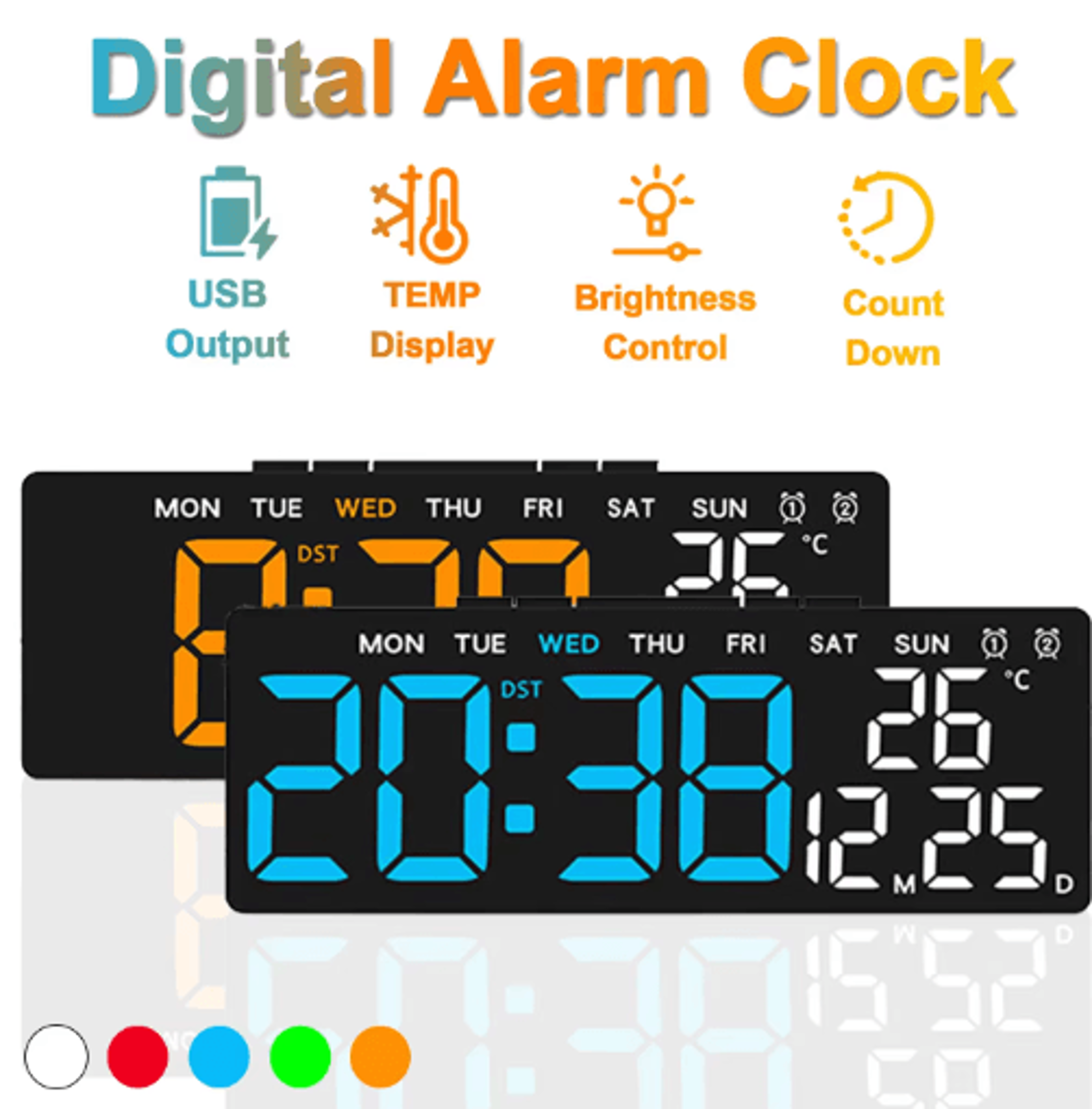 usb digital alarm clock – dual alarm led desk clock with adjustable brightness