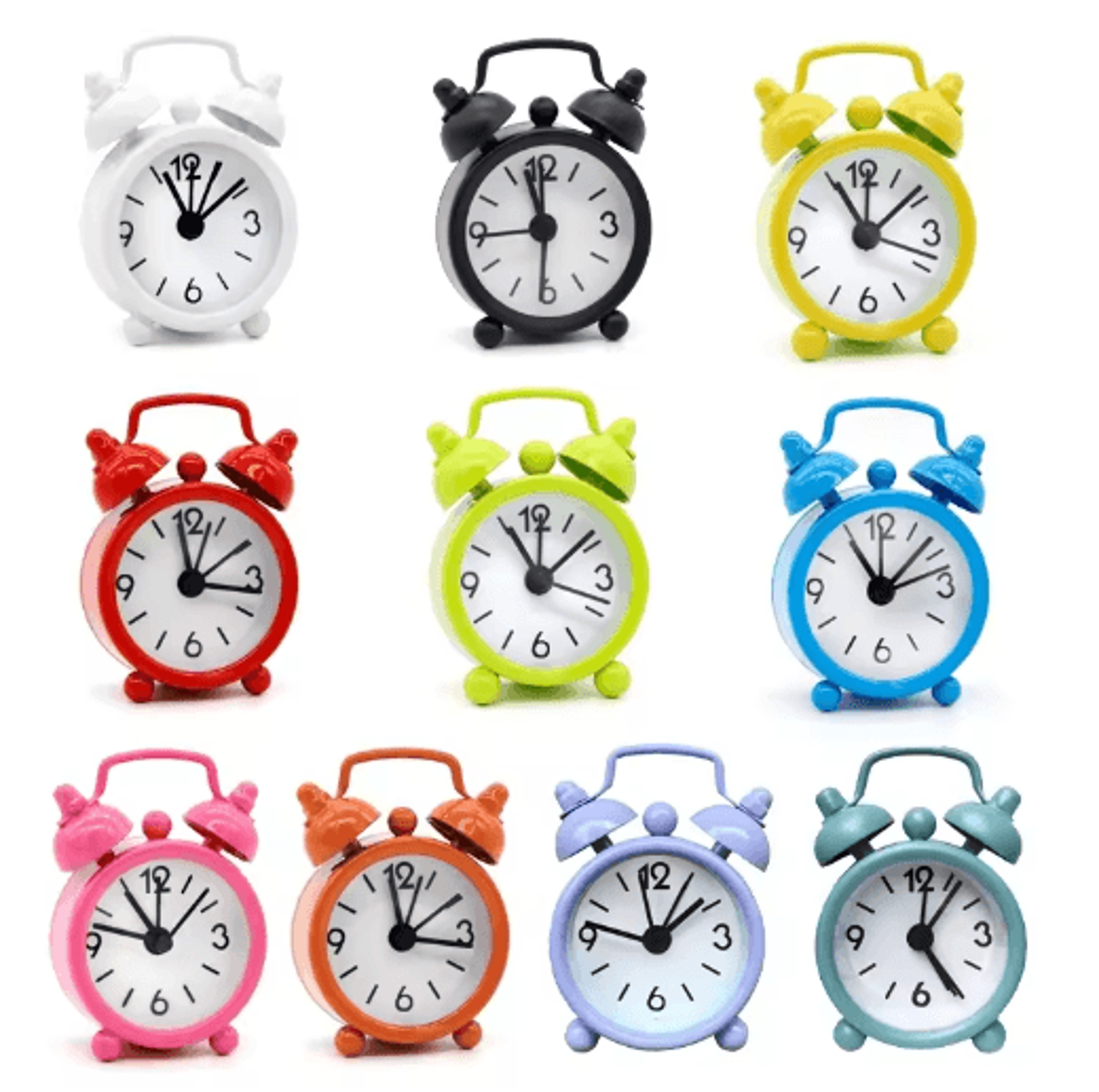 retro twin bell mini alarm clock – portable quartz table & bedside clock