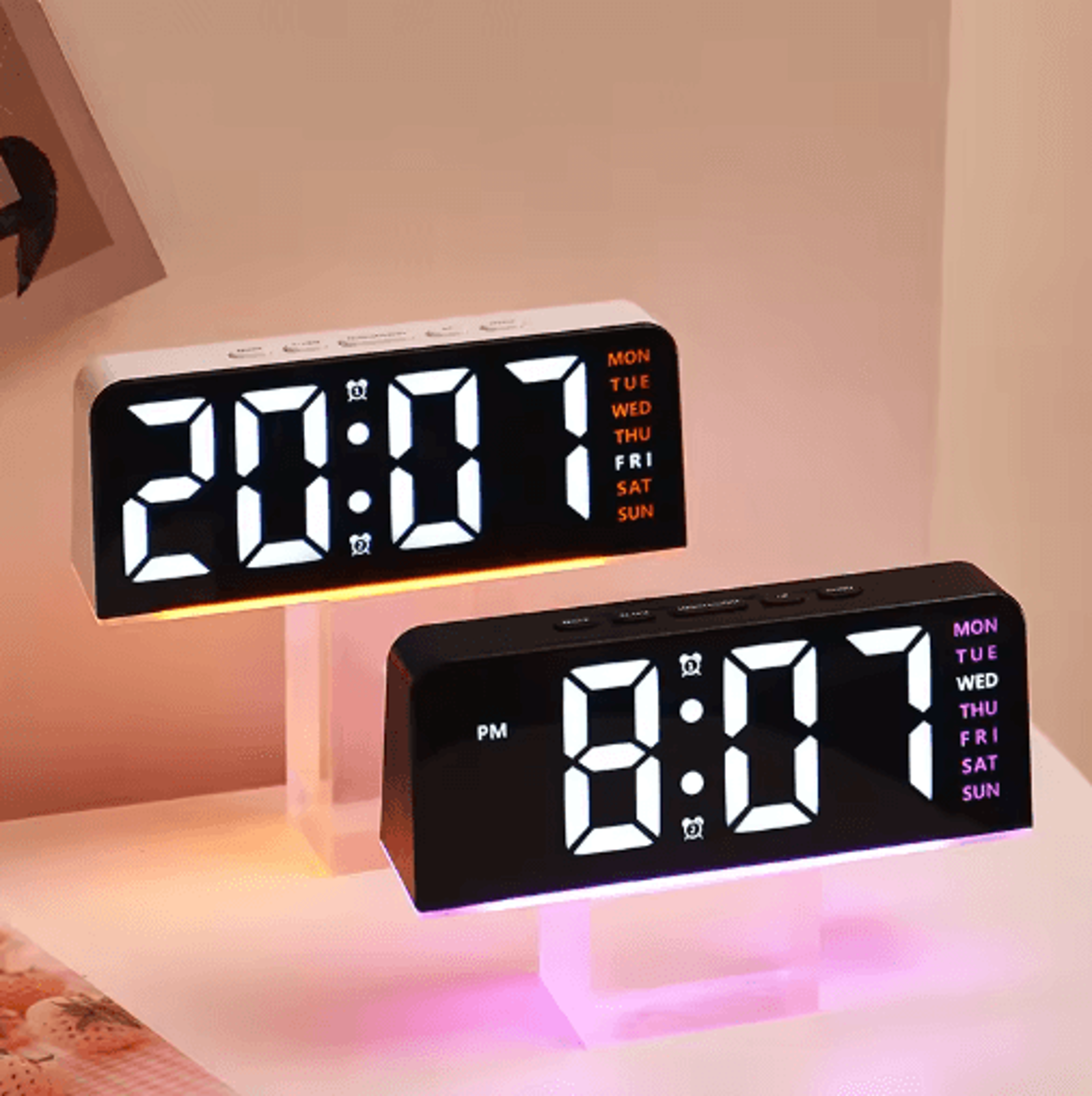 usb digital alarm clock with mood light – dual alarm led table clock
