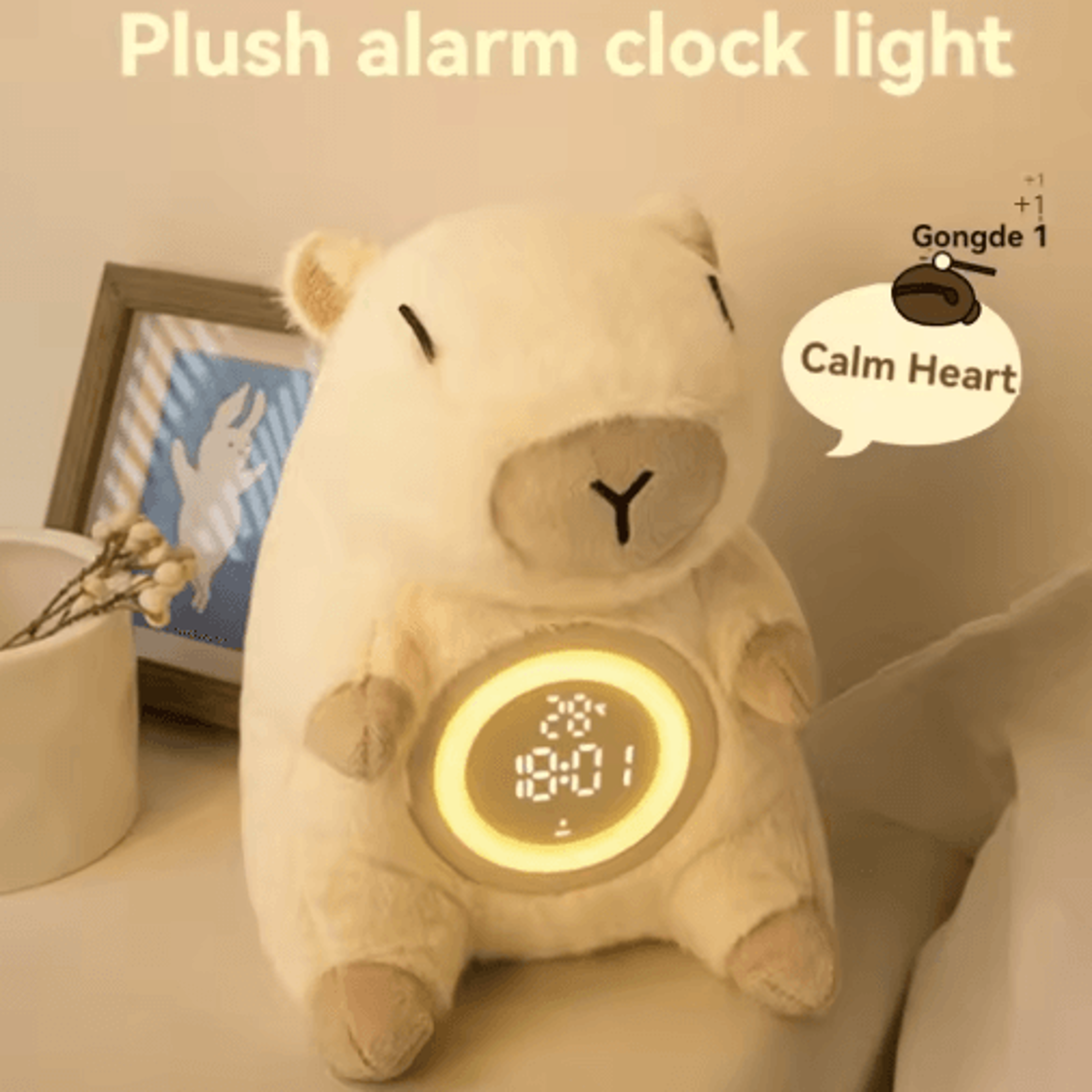cute capybara alarm clock – plush night light with dual alarm & temperature display