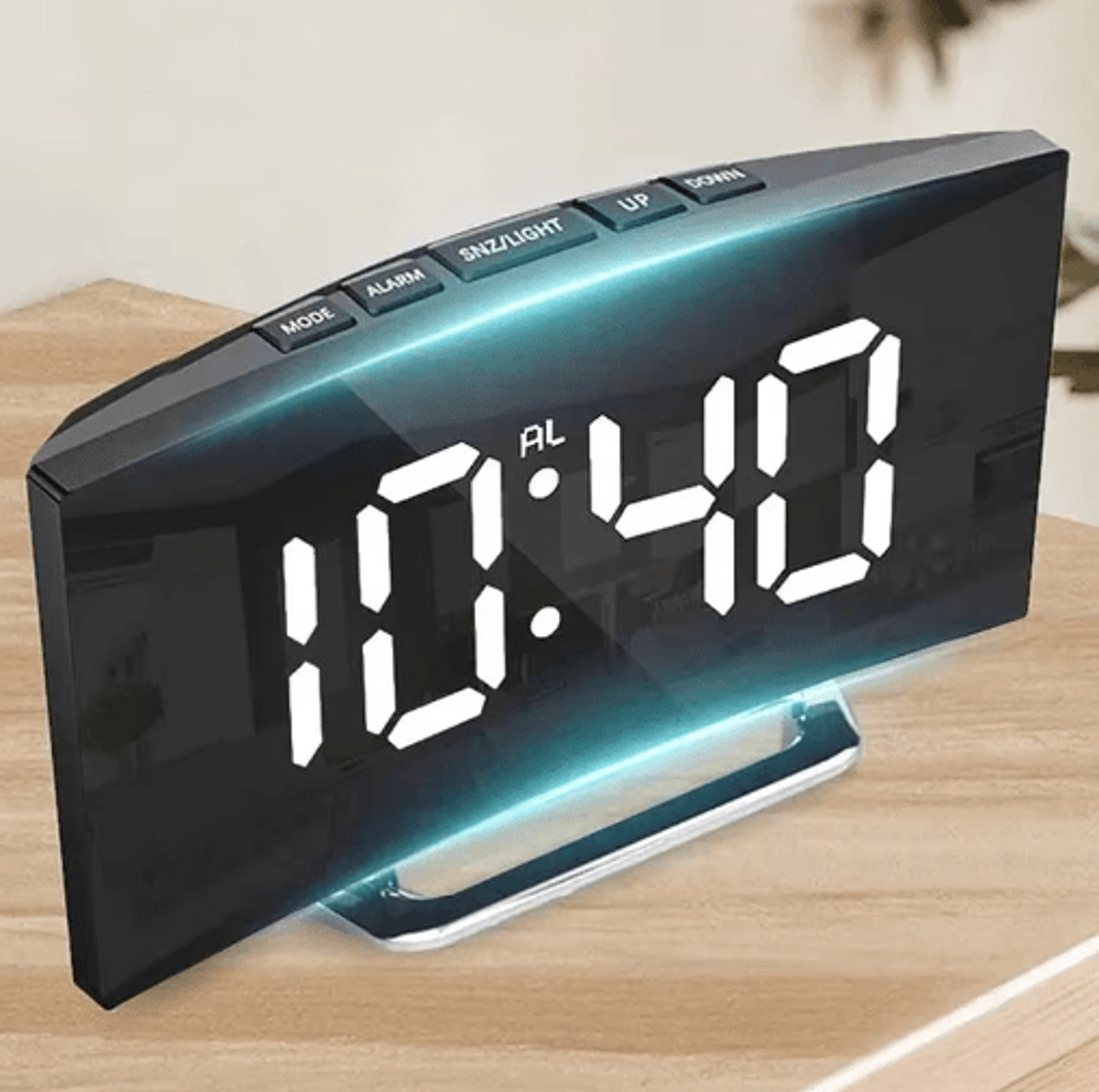 curved screen led mirror alarm clock – digital bedside clock with temperature display