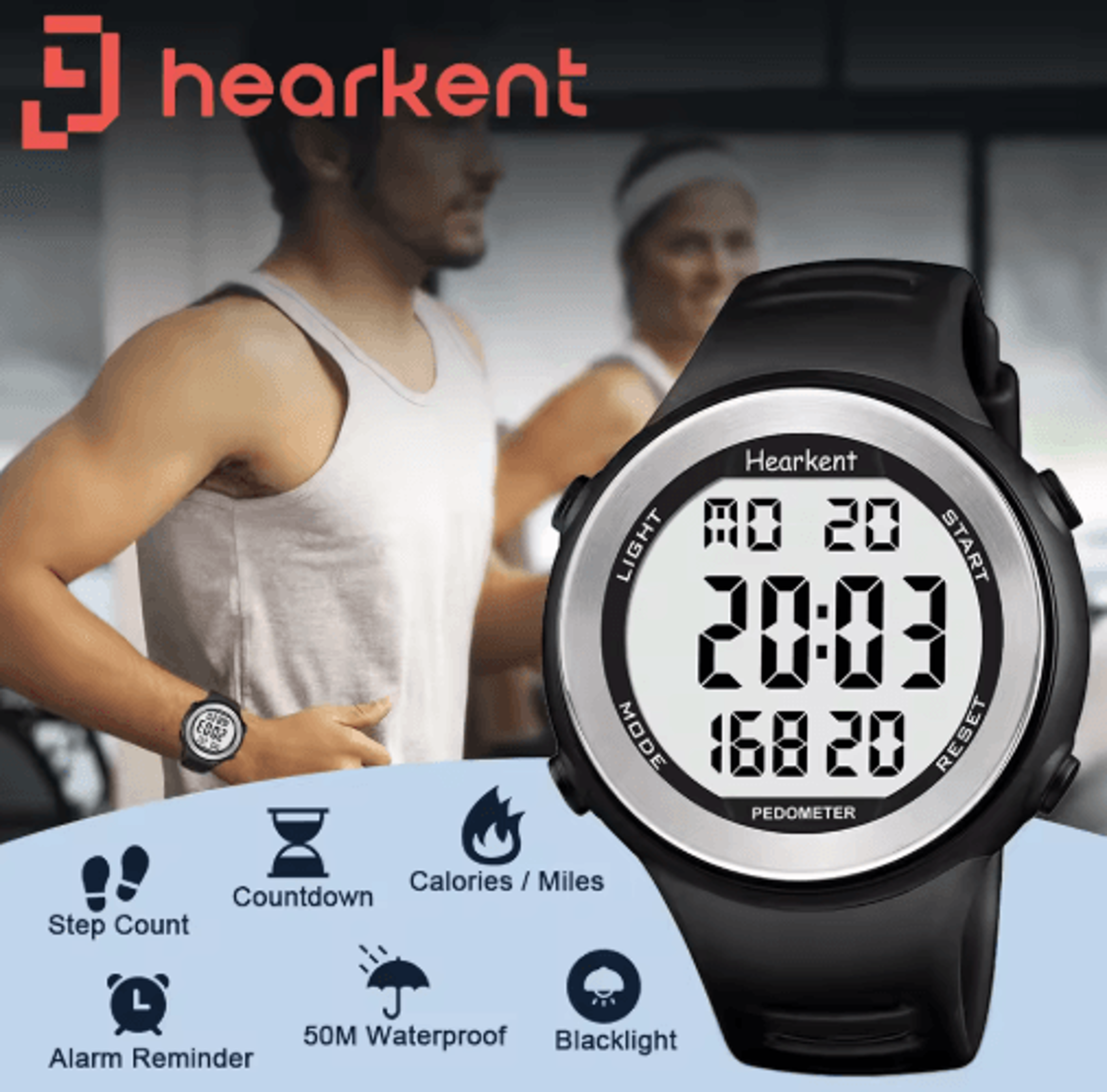 hearkent digital pedometer watch – waterproof step & calorie tracker for men & women