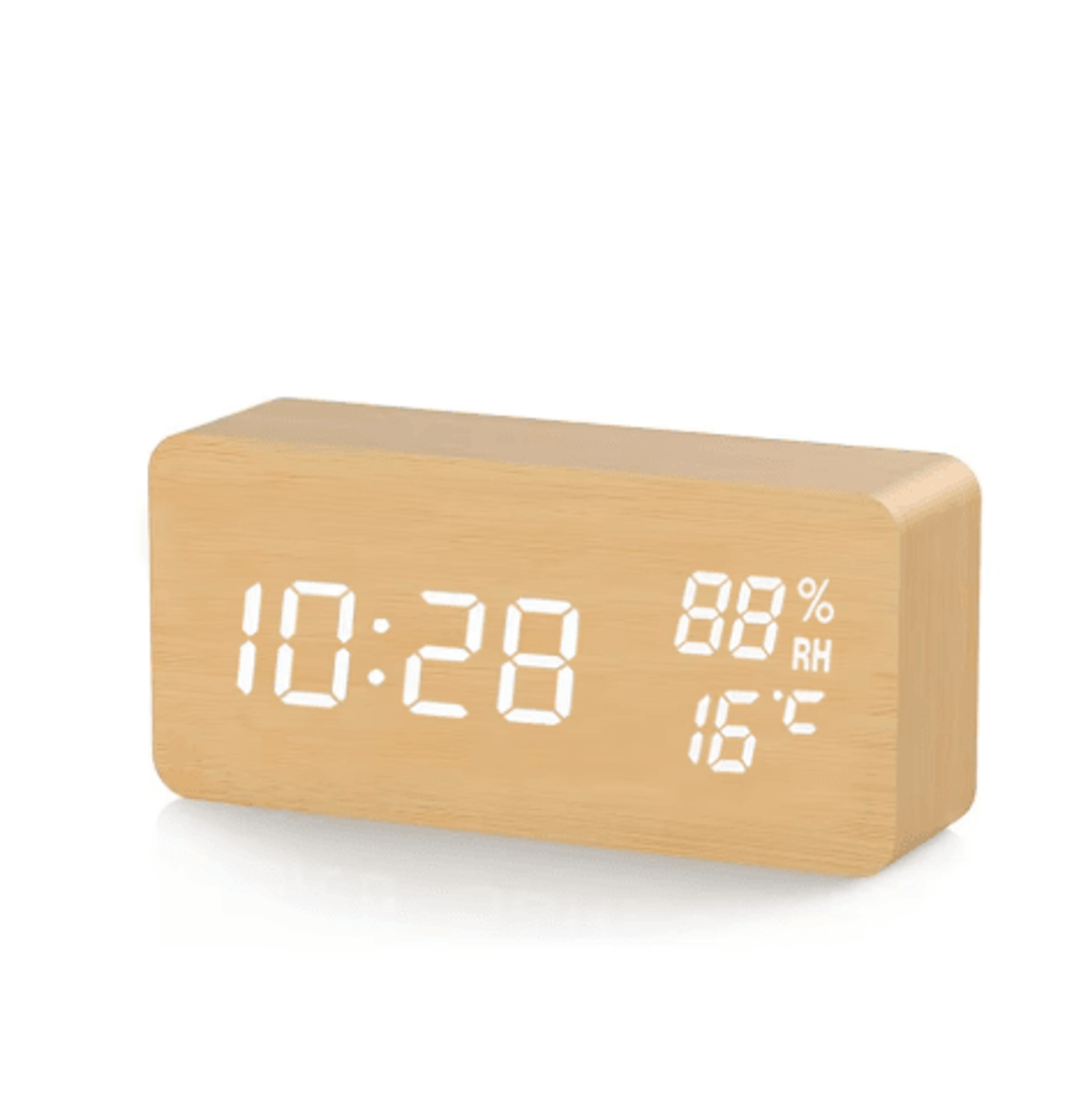 wooden digital alarm clock – led desk clock with temperature & humidity display