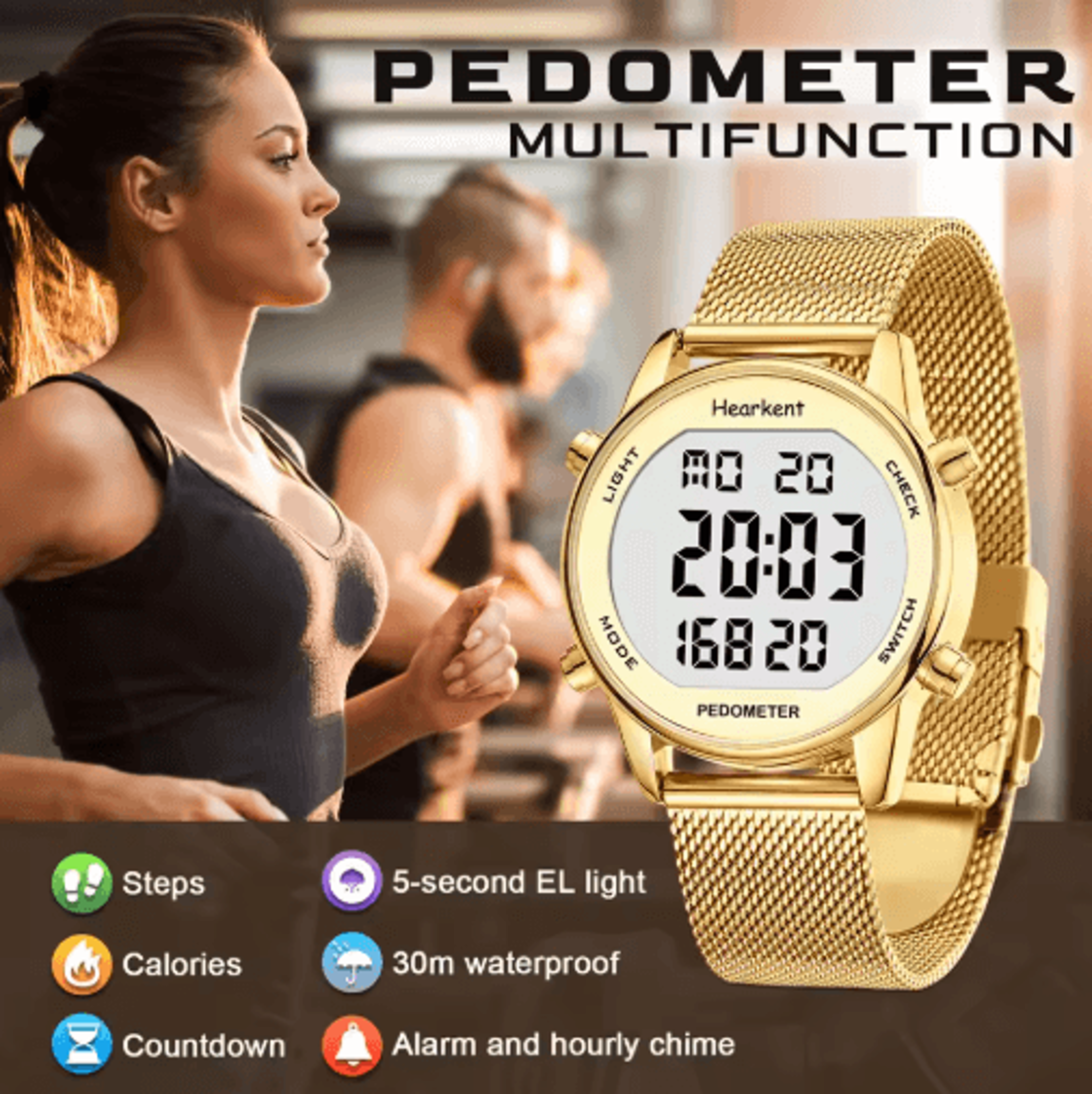 hearkent womens pedometer watch – 30m waterproof step, calorie & mile tracker