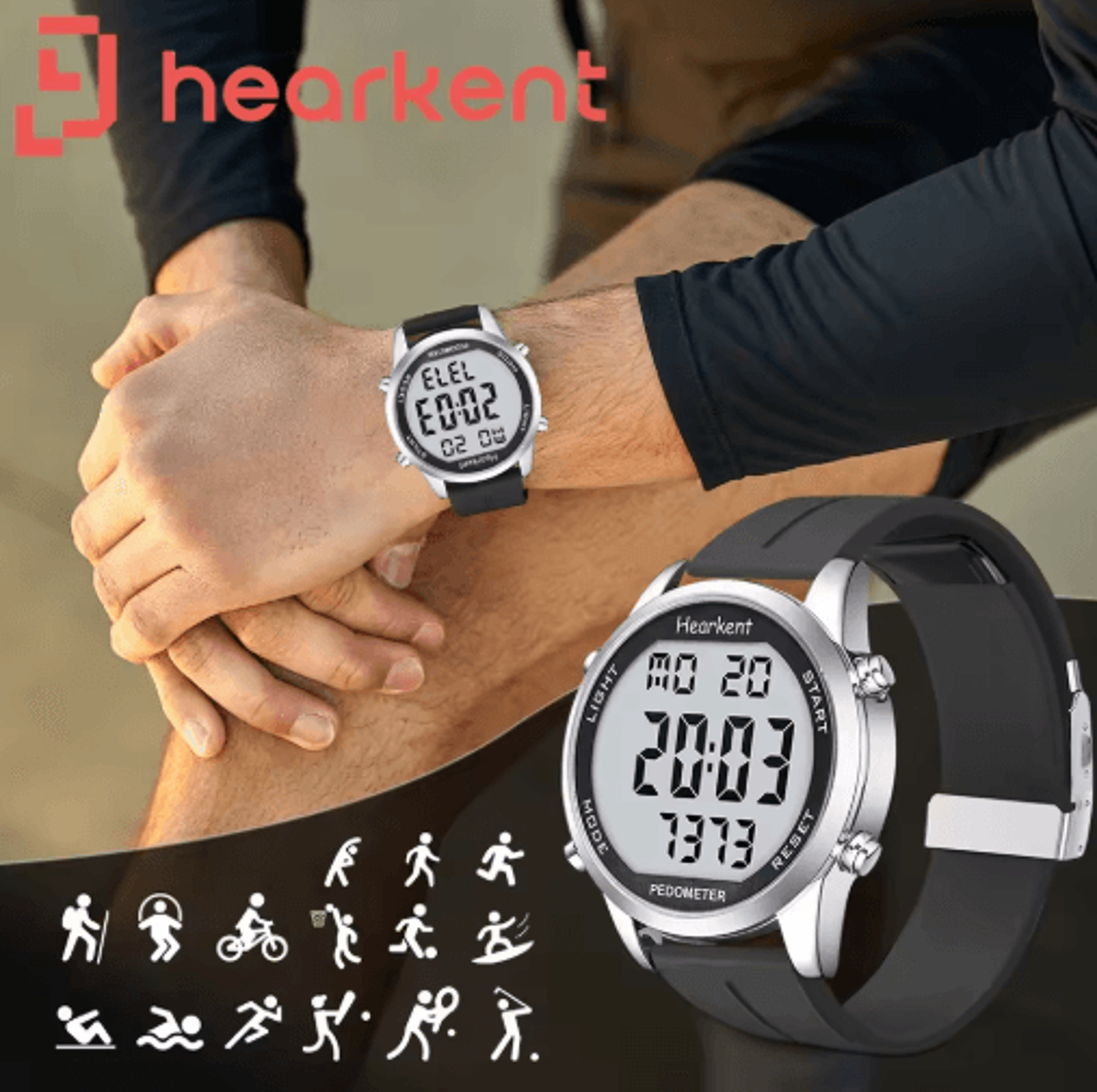 hearkent mens digital pedometer watch – step & calorie walking fitness tracker