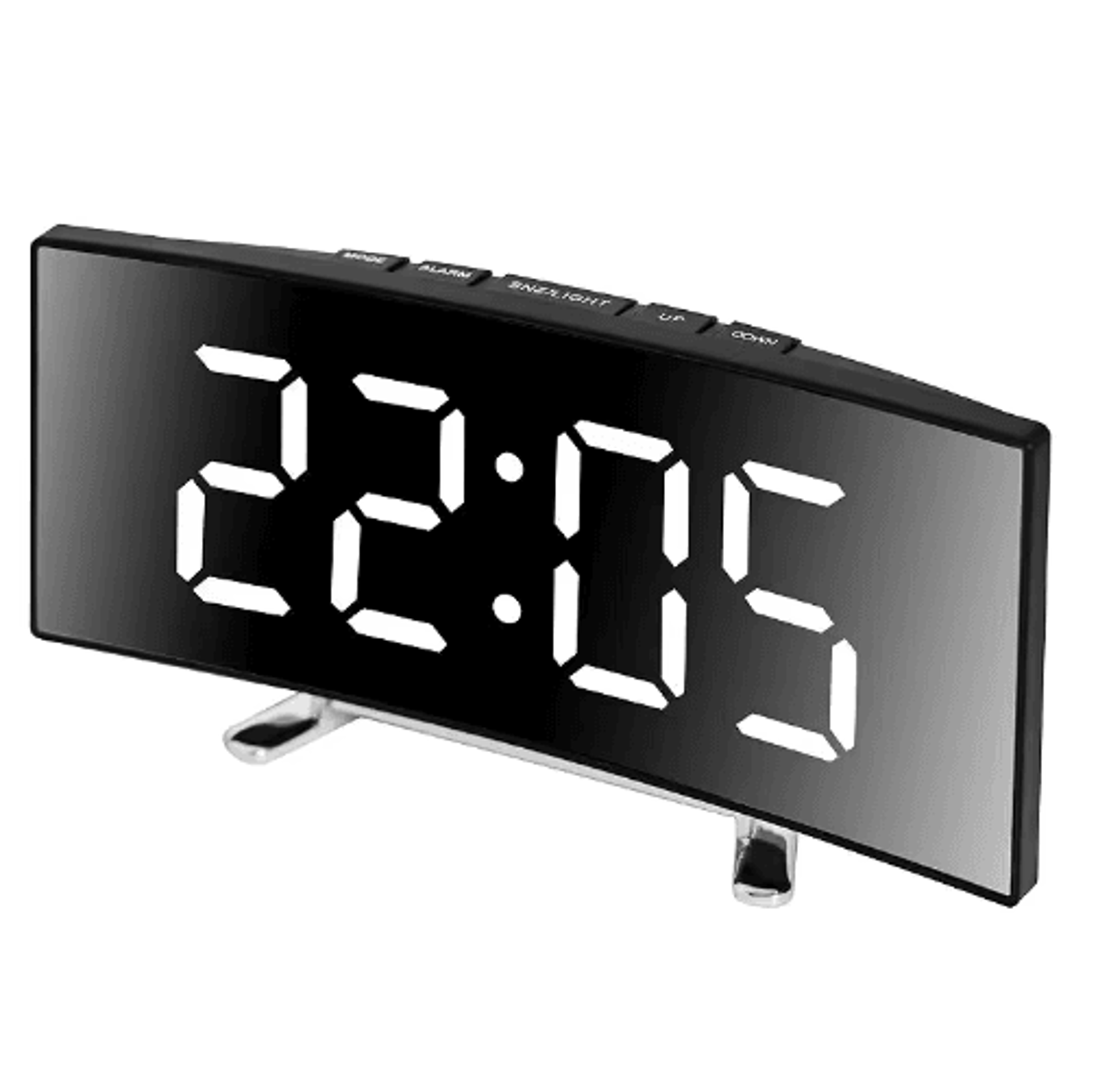 curved led mirror alarm clock – large screen dual-power digital bedside clock