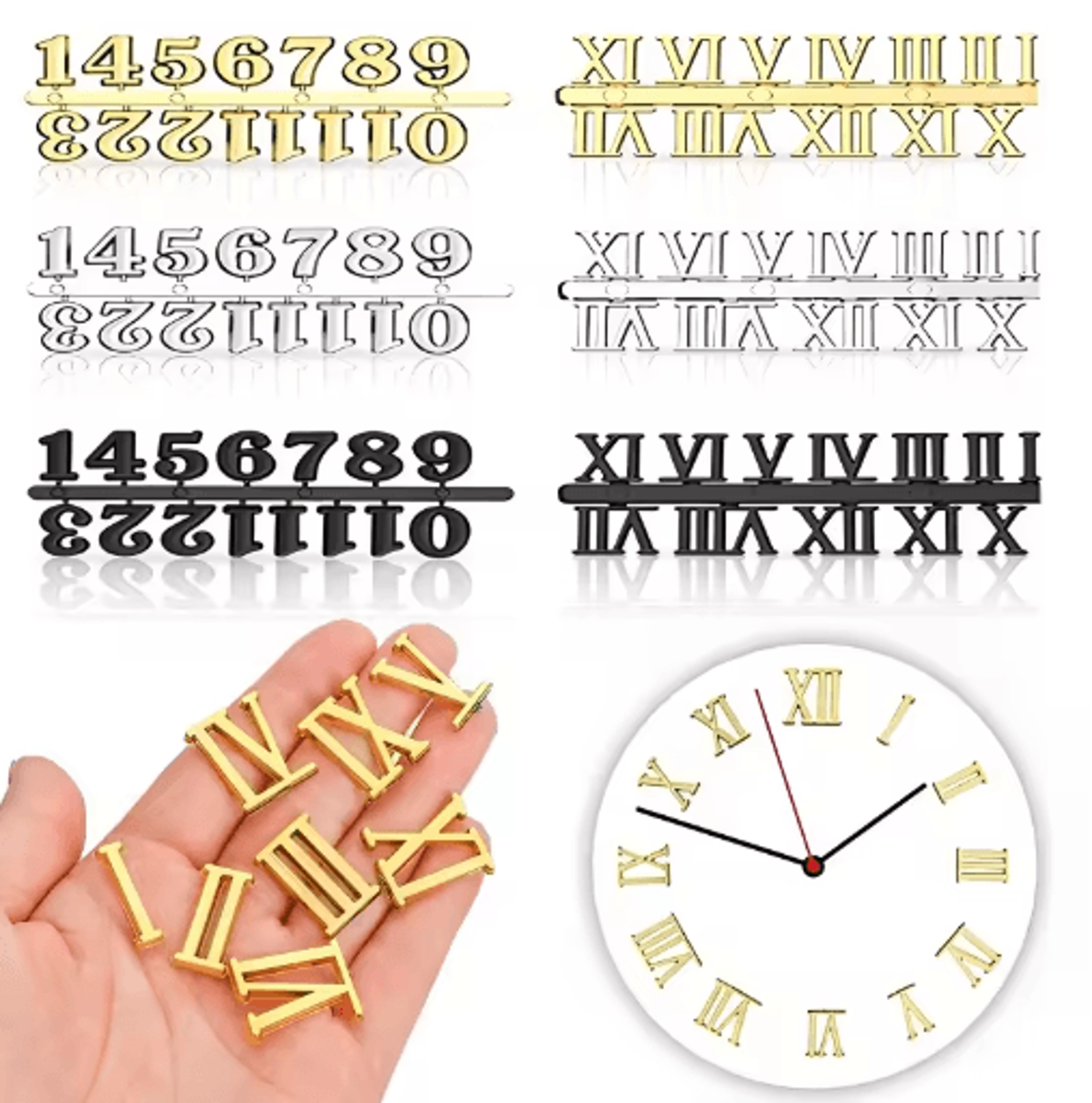 diy clock numeral set – roman & arabic number accessories for quartz clock projects
