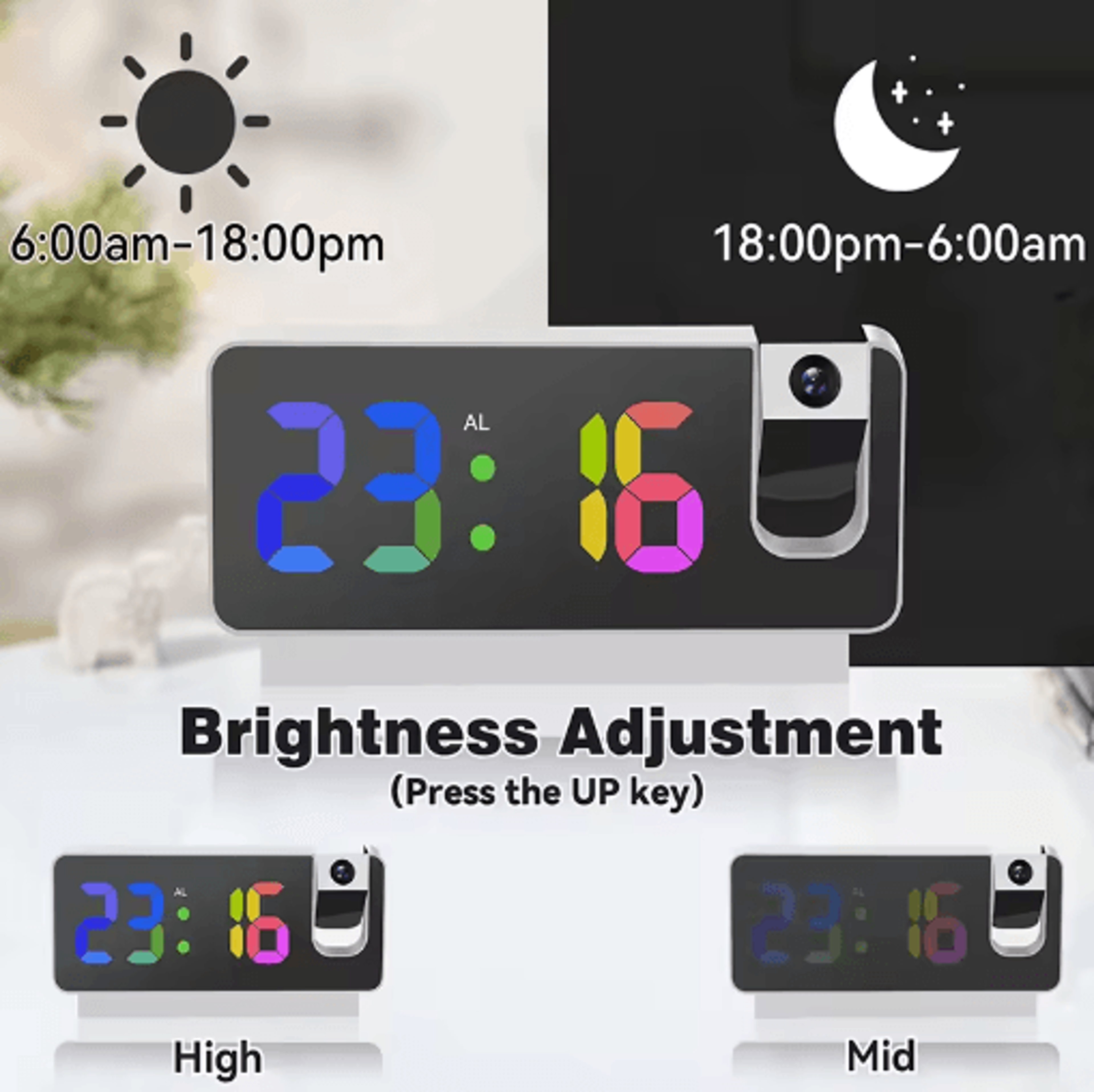 rotatable projection alarm clock – large color led wall & ceiling projector clock
