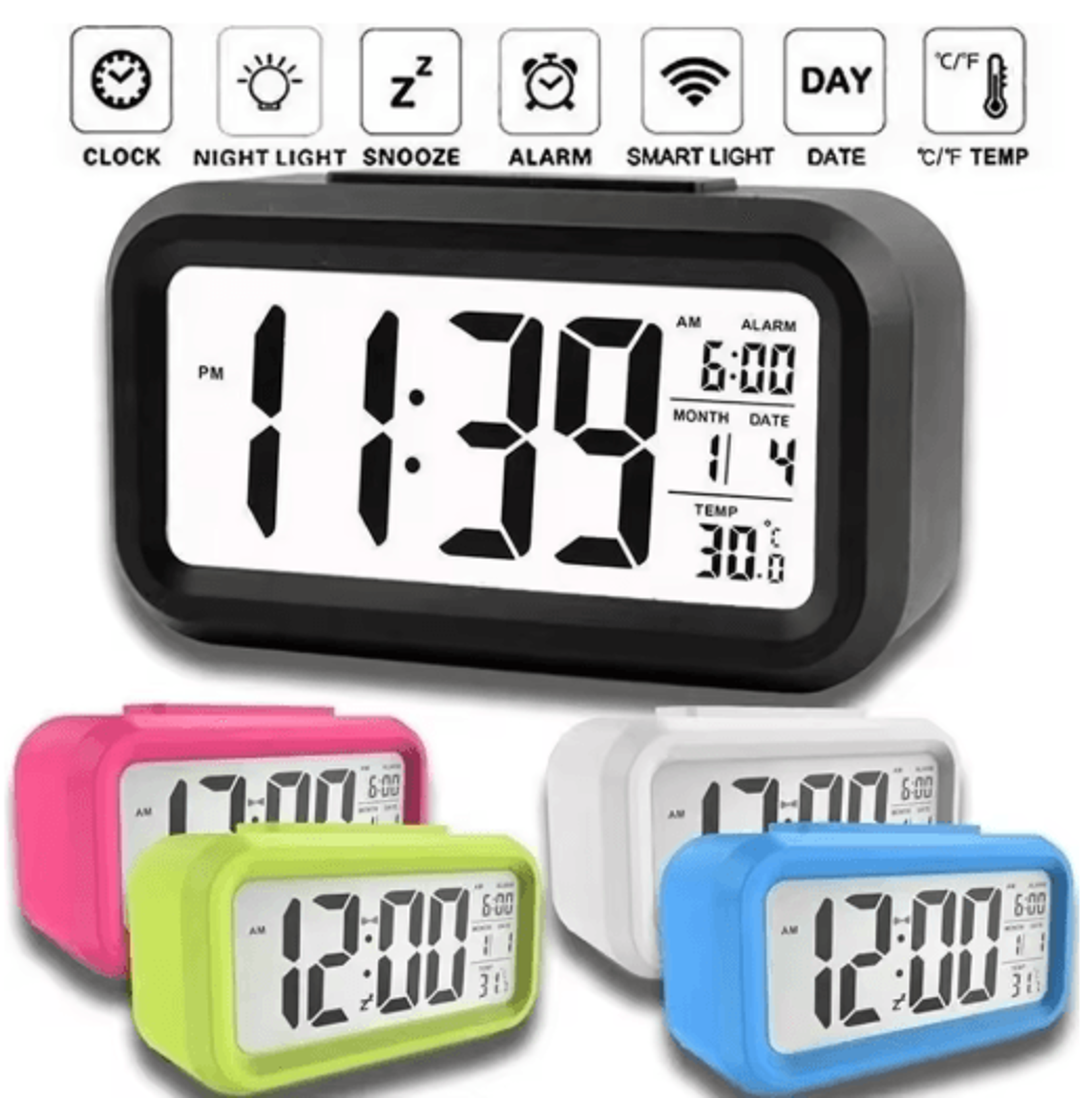 2-in-1 lcd alarm clock & night light – compact wake-up clock with increasing beep