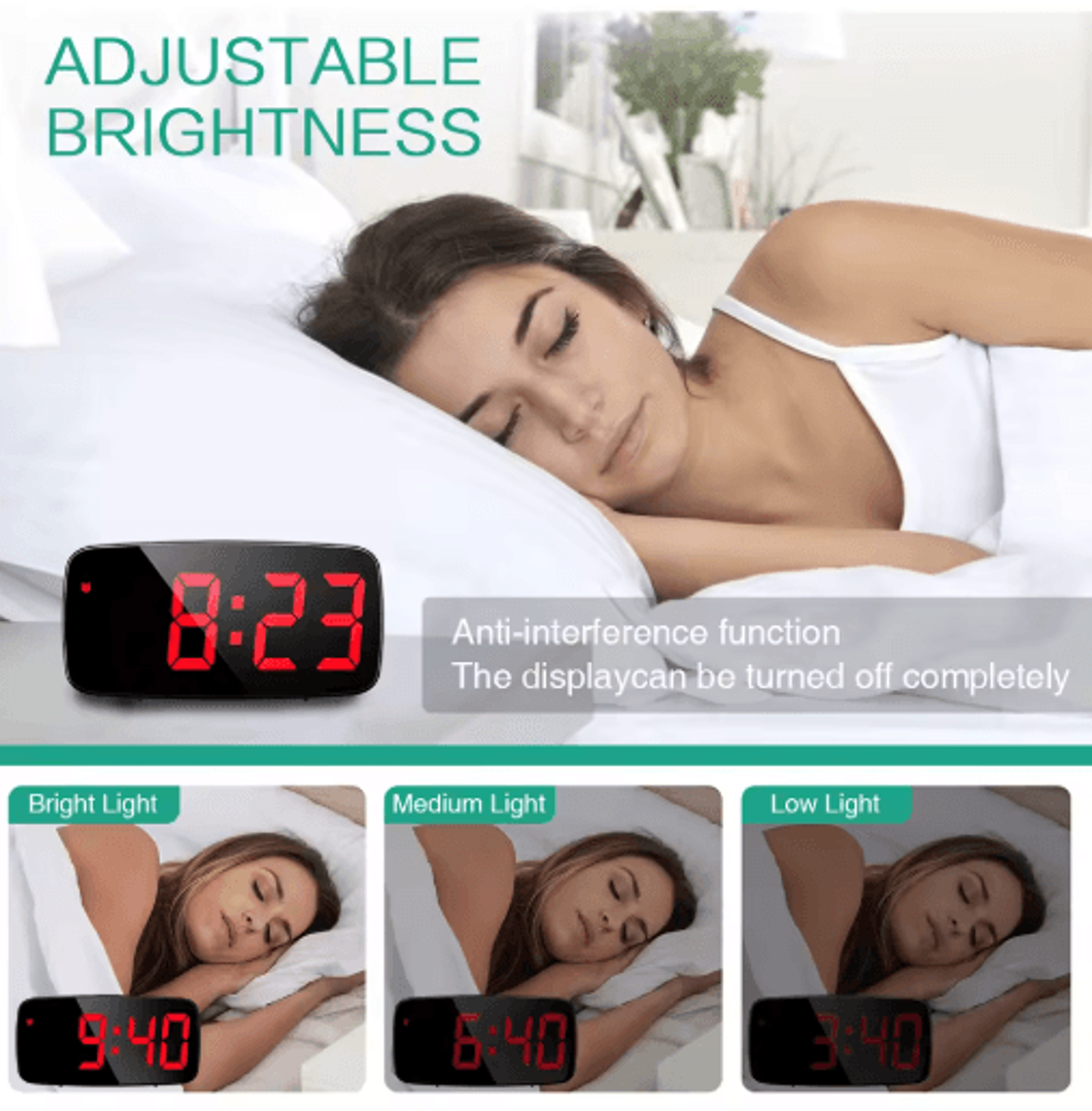 led digital desktop alarm clock – voice control, snooze & temperature display