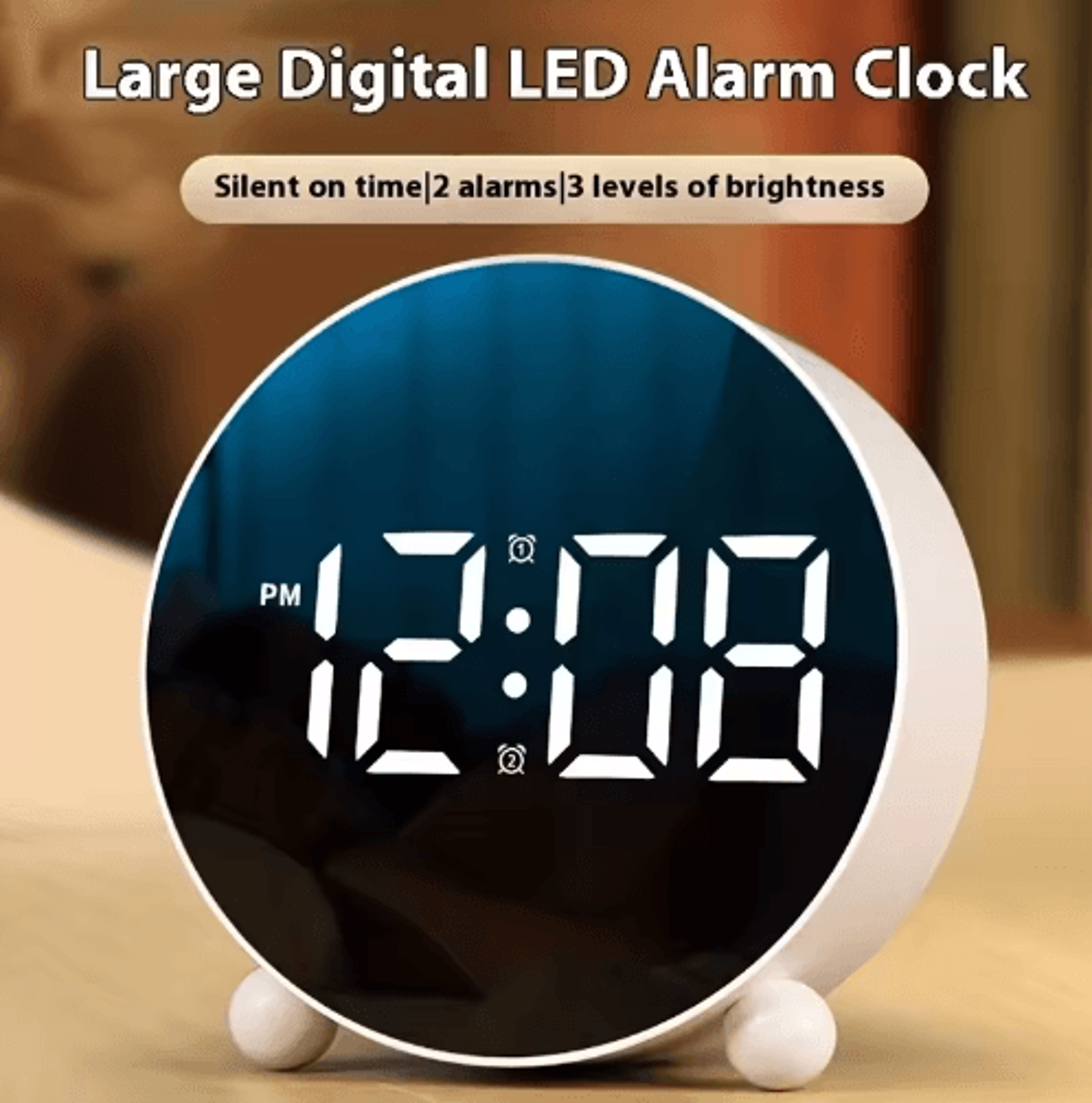 rechargeable large led alarm clock – silent childrens learning & timing clock