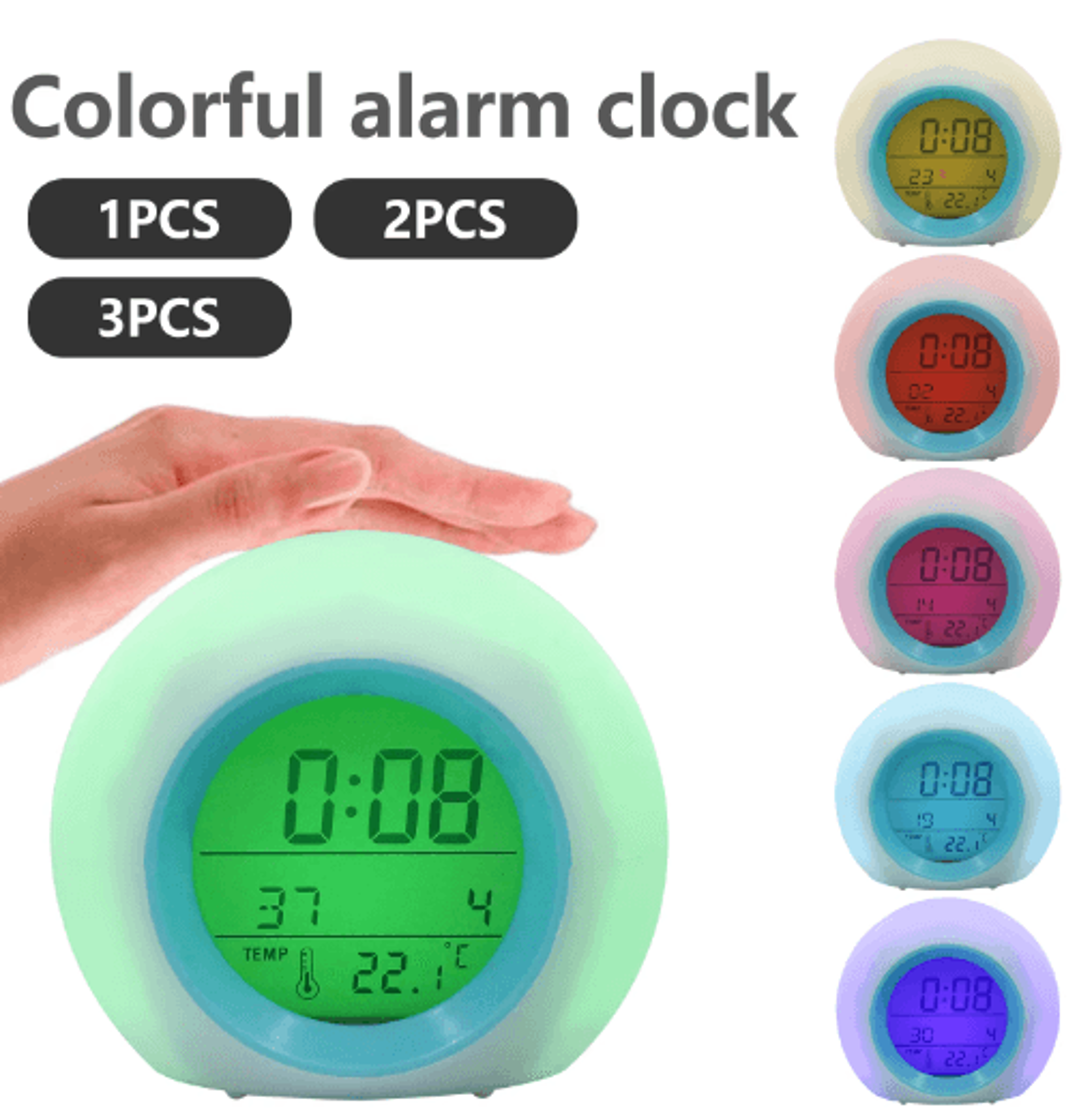 kids digital alarm clock – 7-color led night light with music & snooze