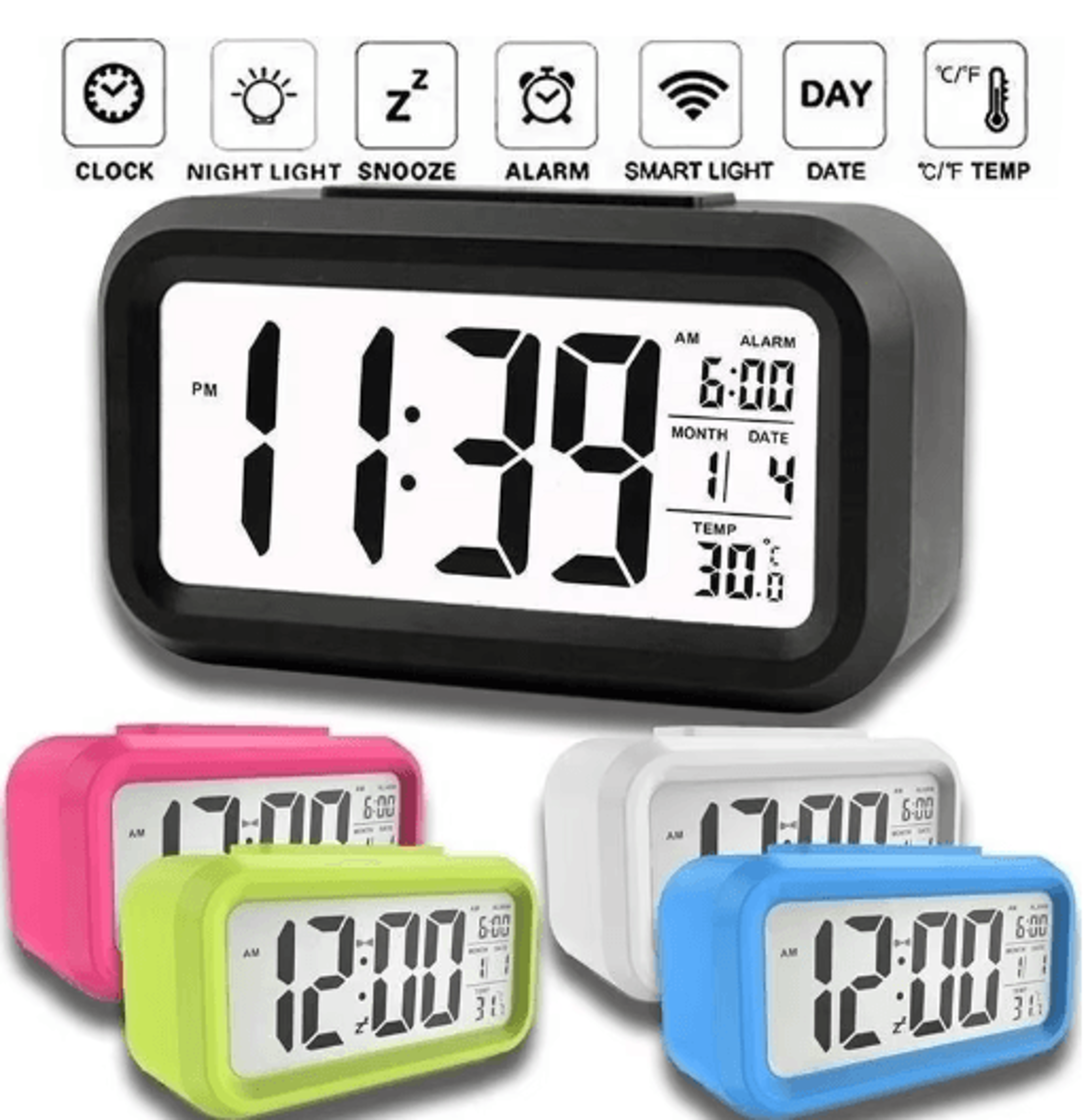 digital lcd alarm clock – calendar & thermometer desktop clock