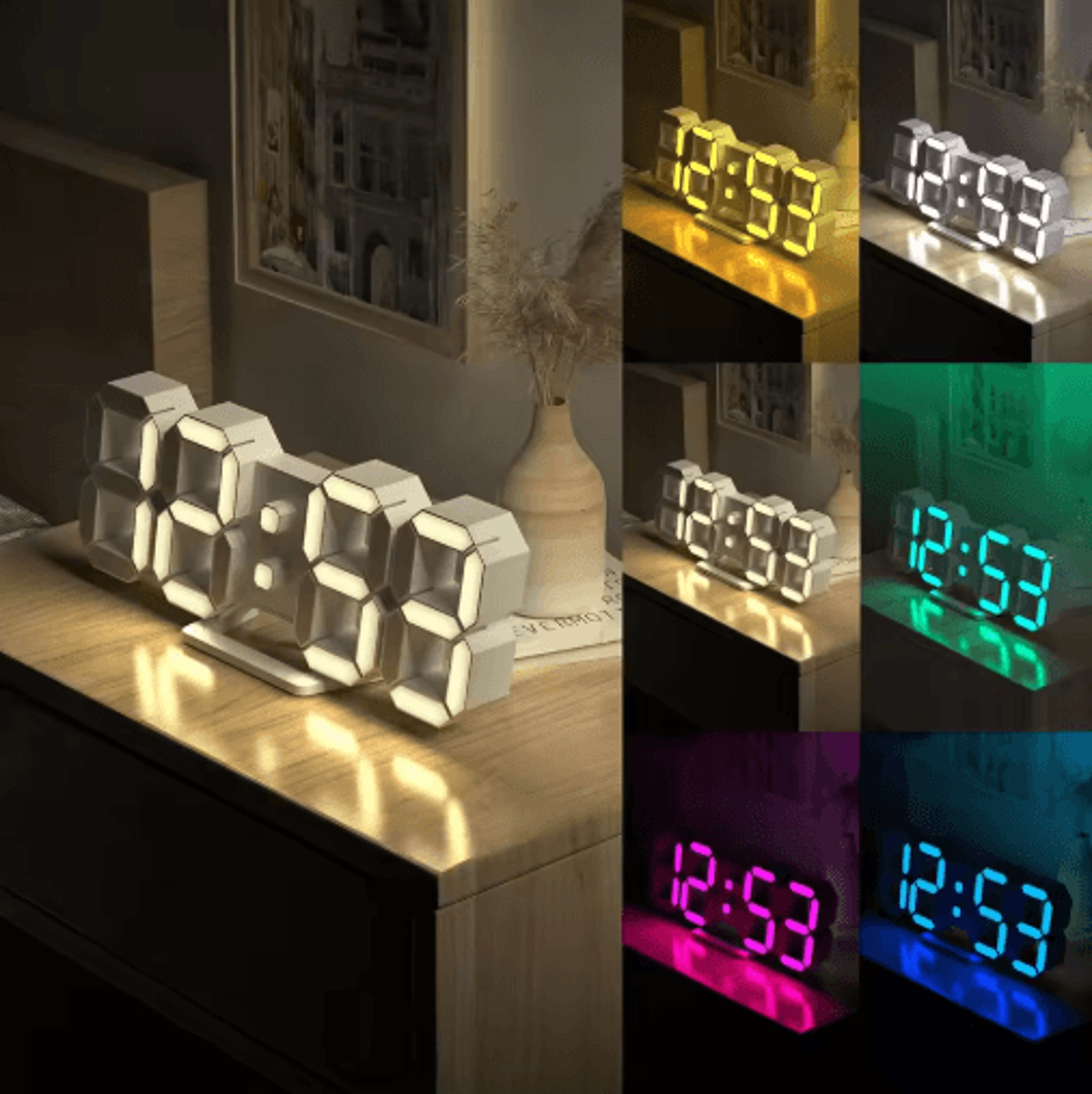 3d led digital alarm clock – colorful night light with temperature display