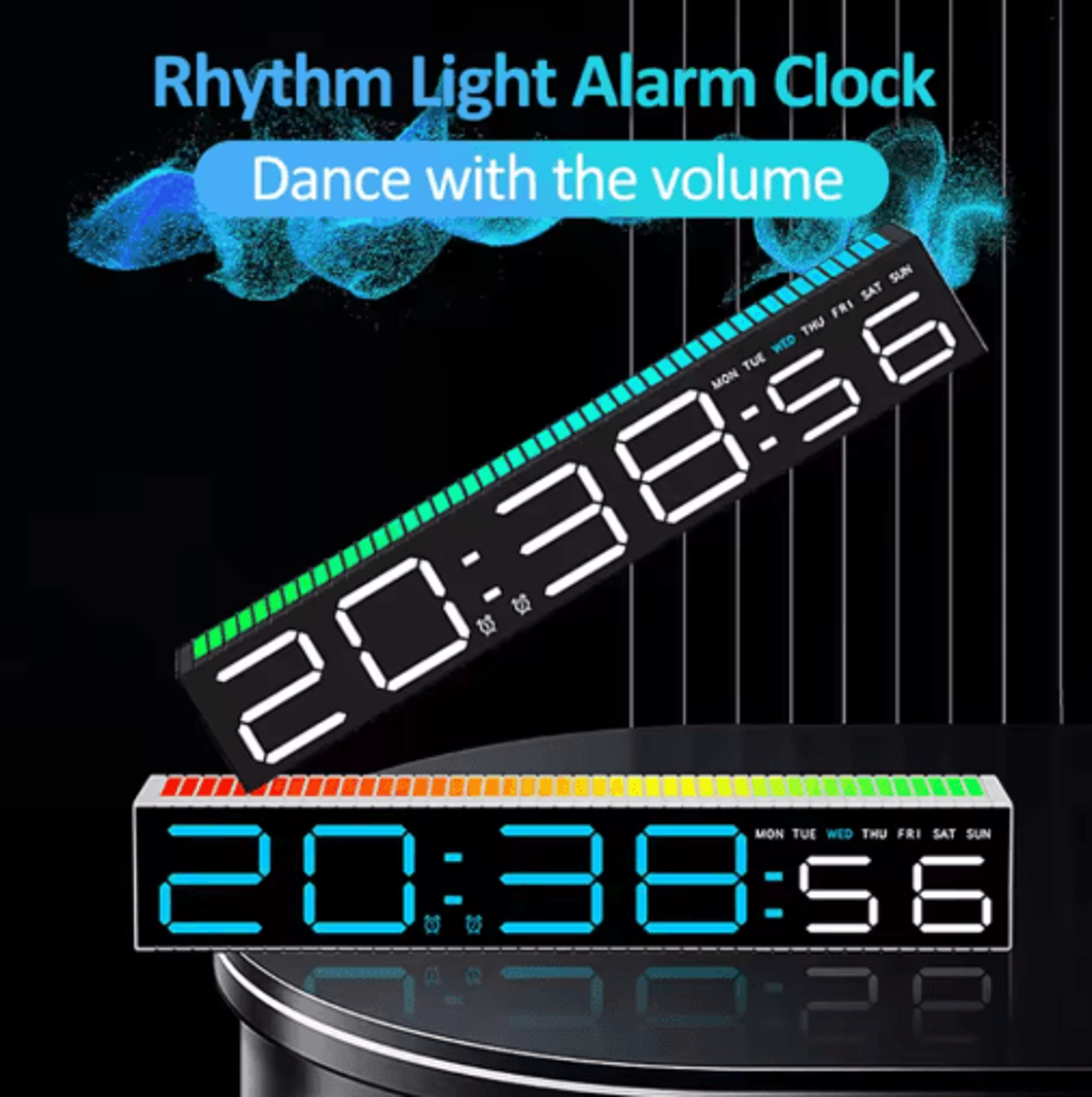 digital led alarm clock – colorful music rhythm pickup light bar clock