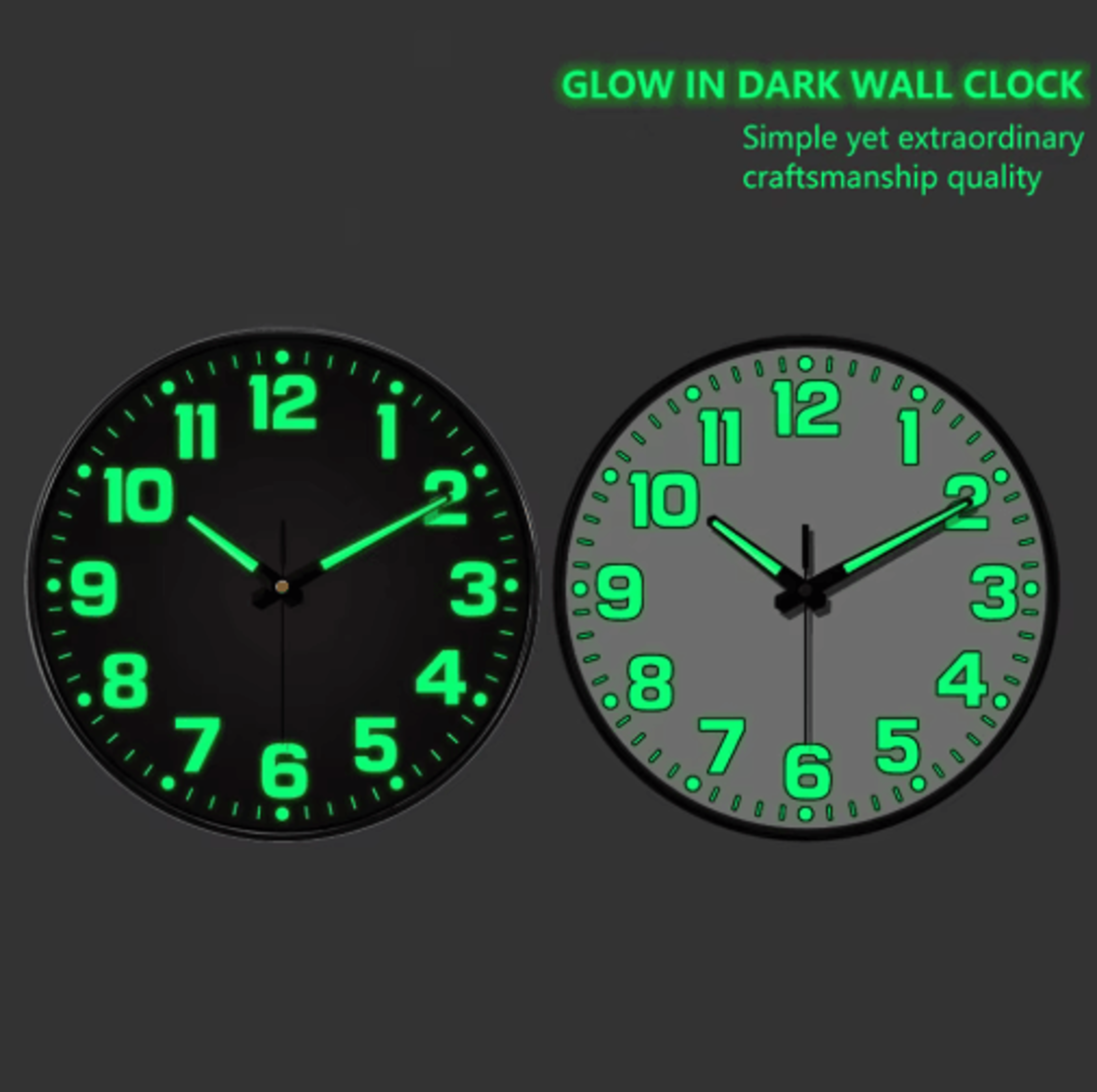 luminous silent quartz wall clock – glow-in-the-dark clock for home decor