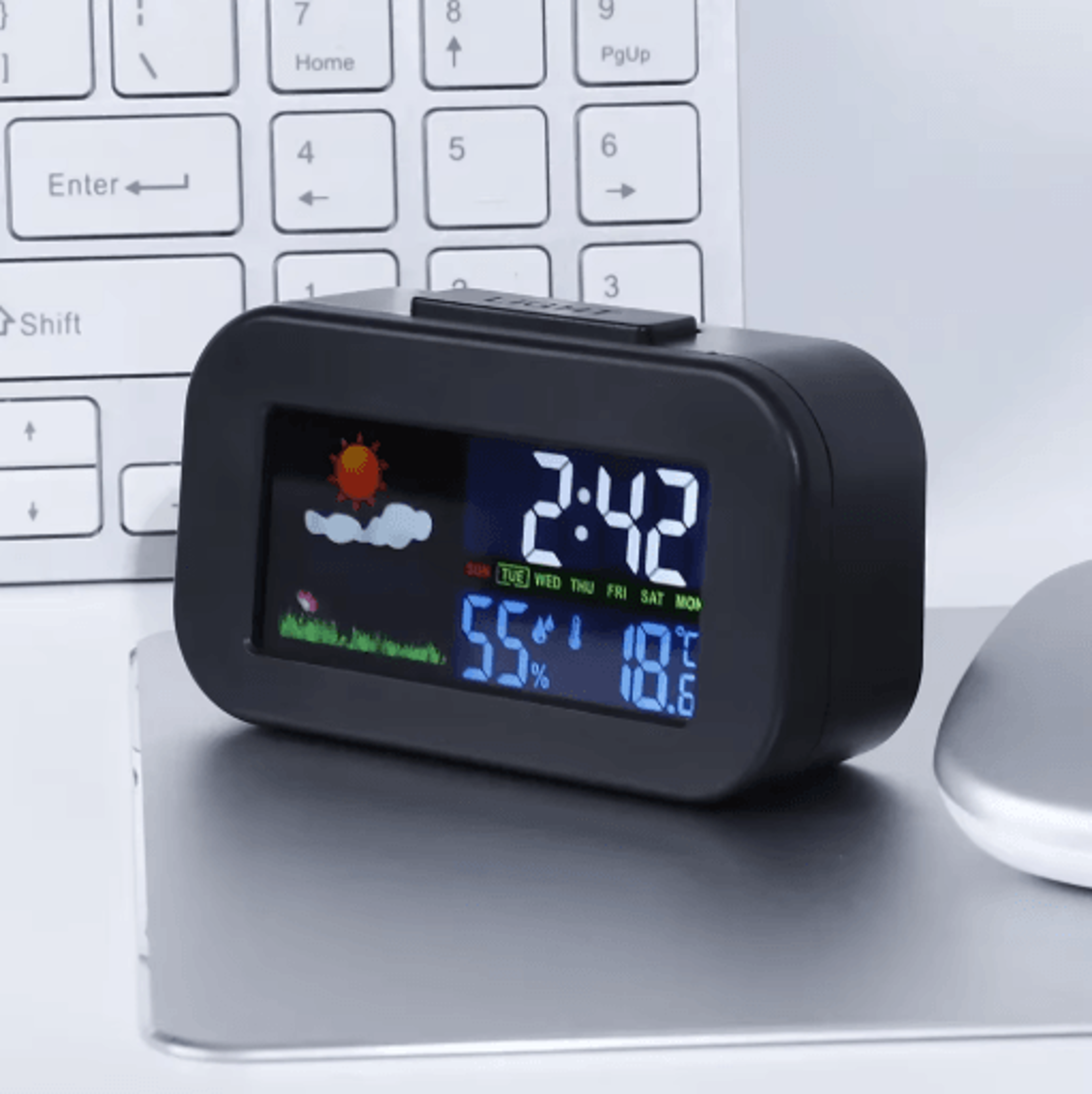 color display weather station clock – temperature & humidity desk monitor