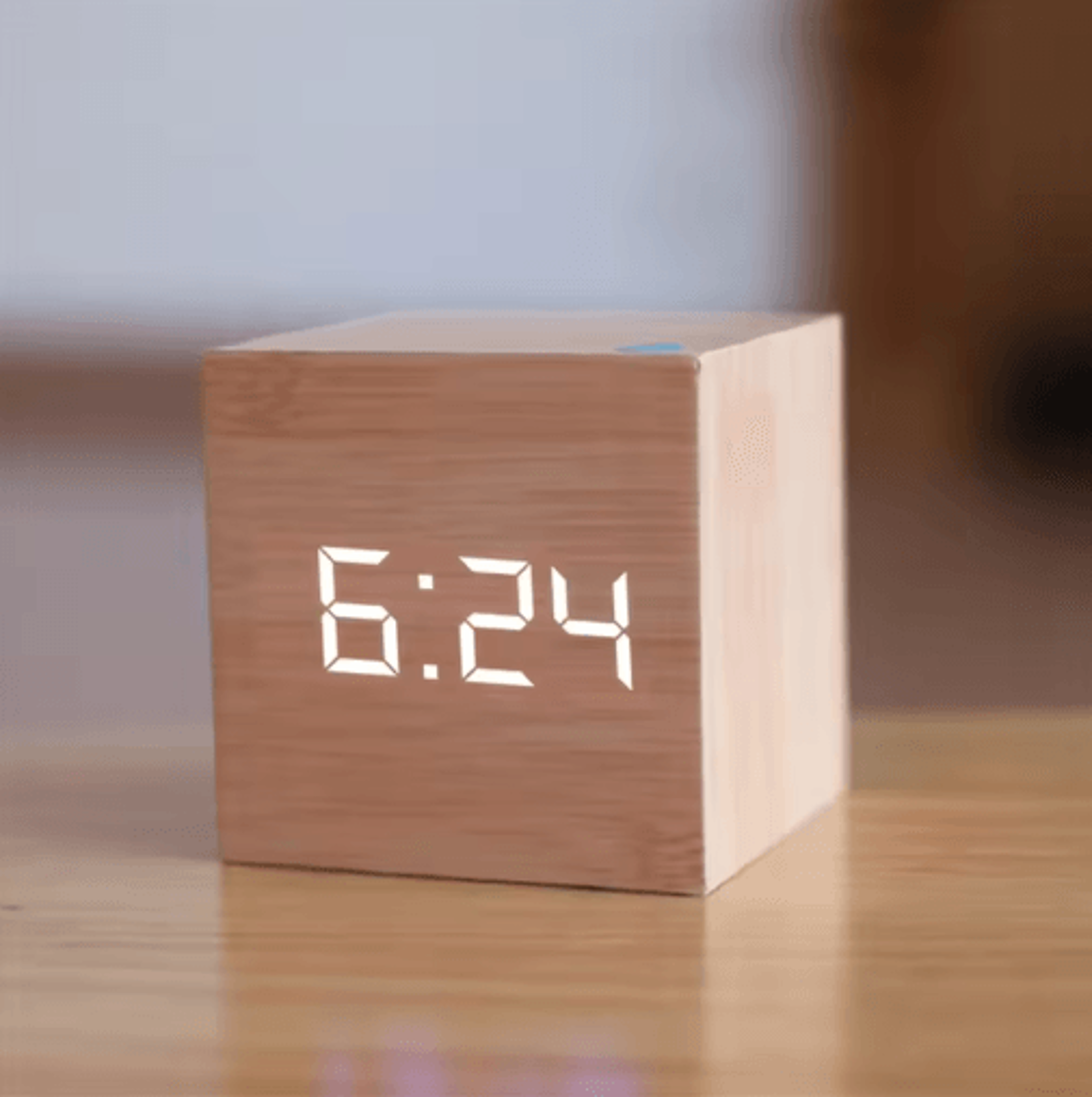 square wooden led alarm clock – voice control desk clock with snooze