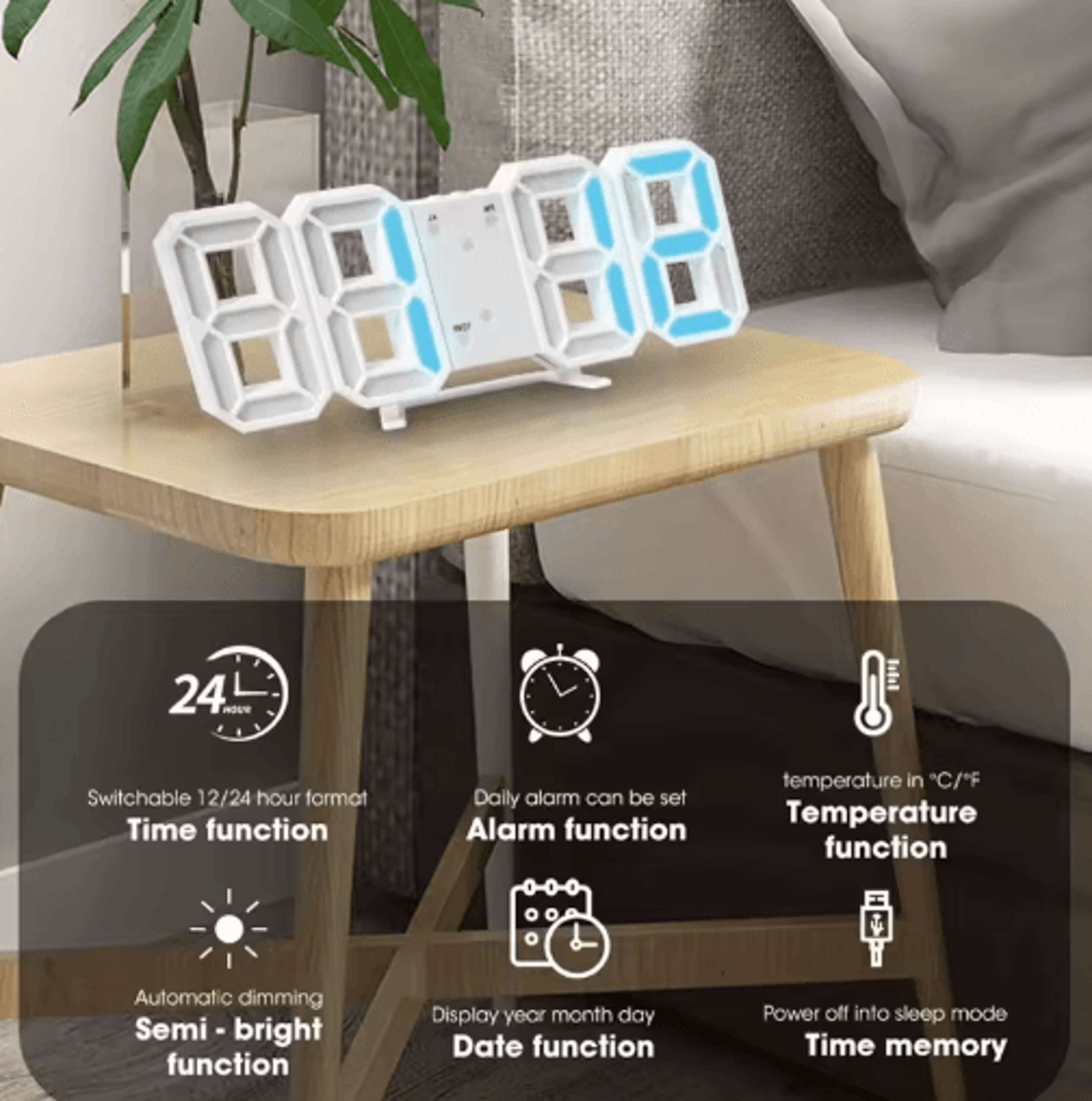 3d led digital alarm clock – wall & desk clock with temperature display