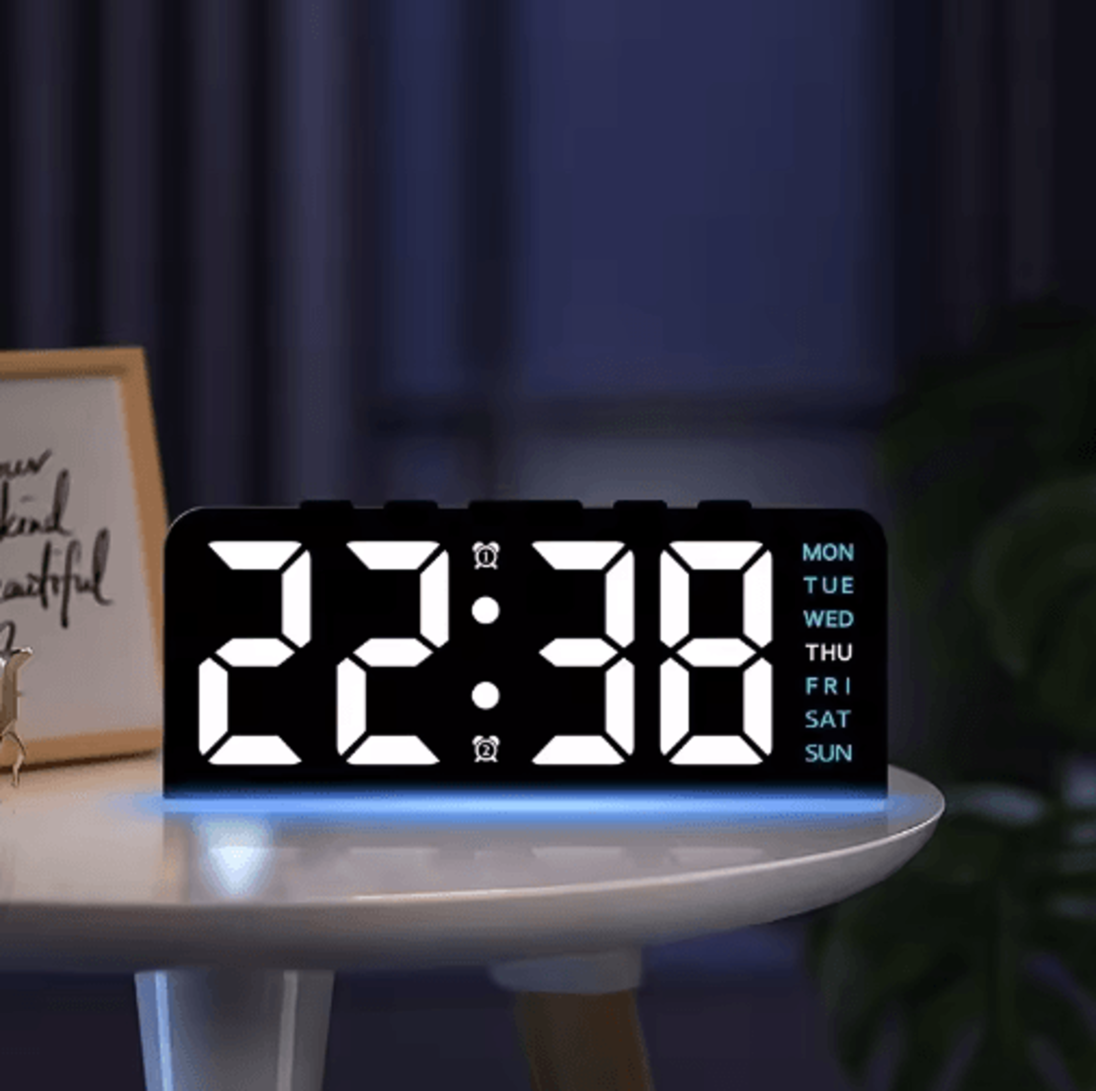 digital led alarm clock night light with temperature display & snooze