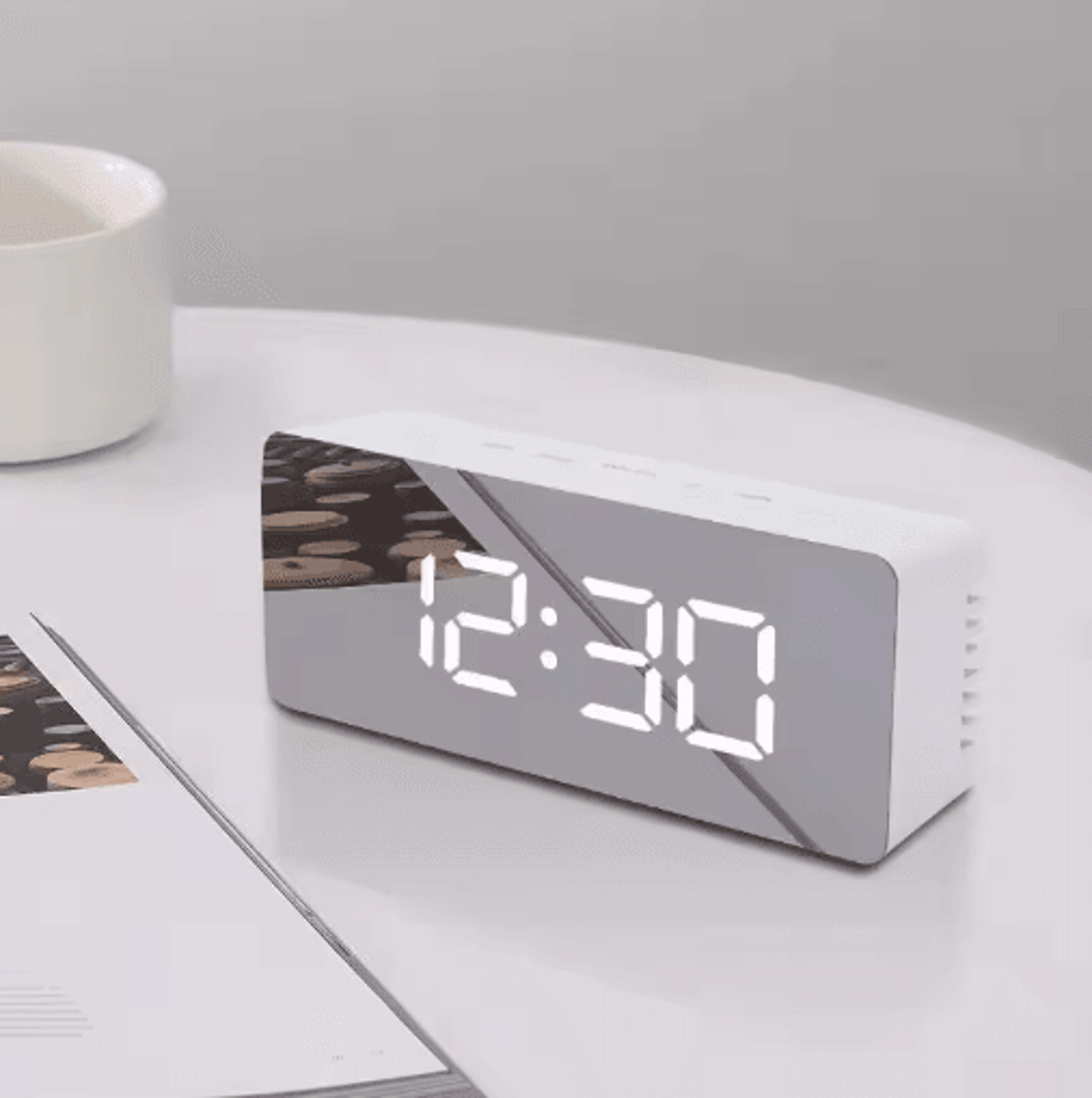 white led mirror alarm clock – usb desk clock with snooze & night light