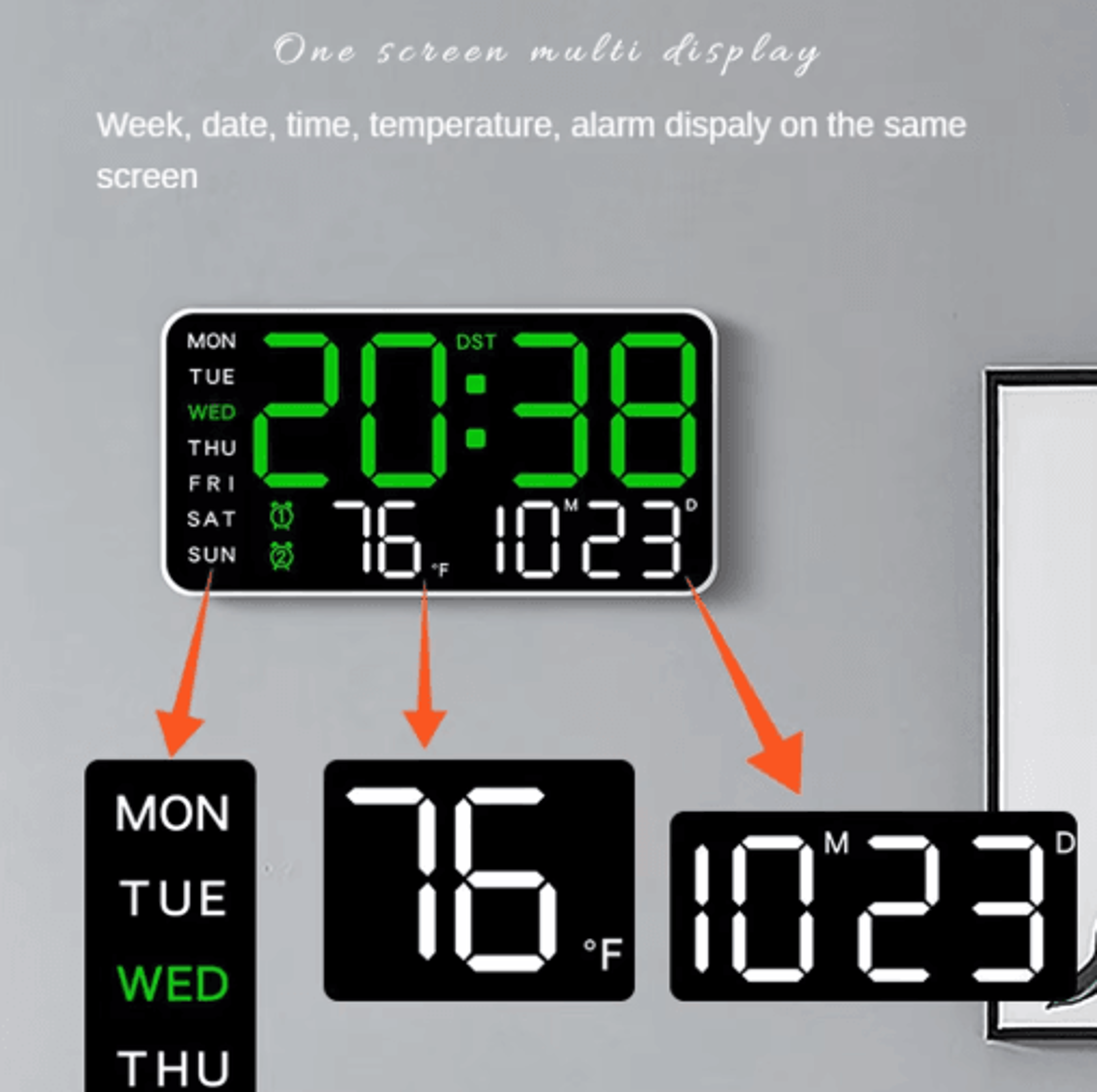 led digital wall clock – voice control, temperature & date display