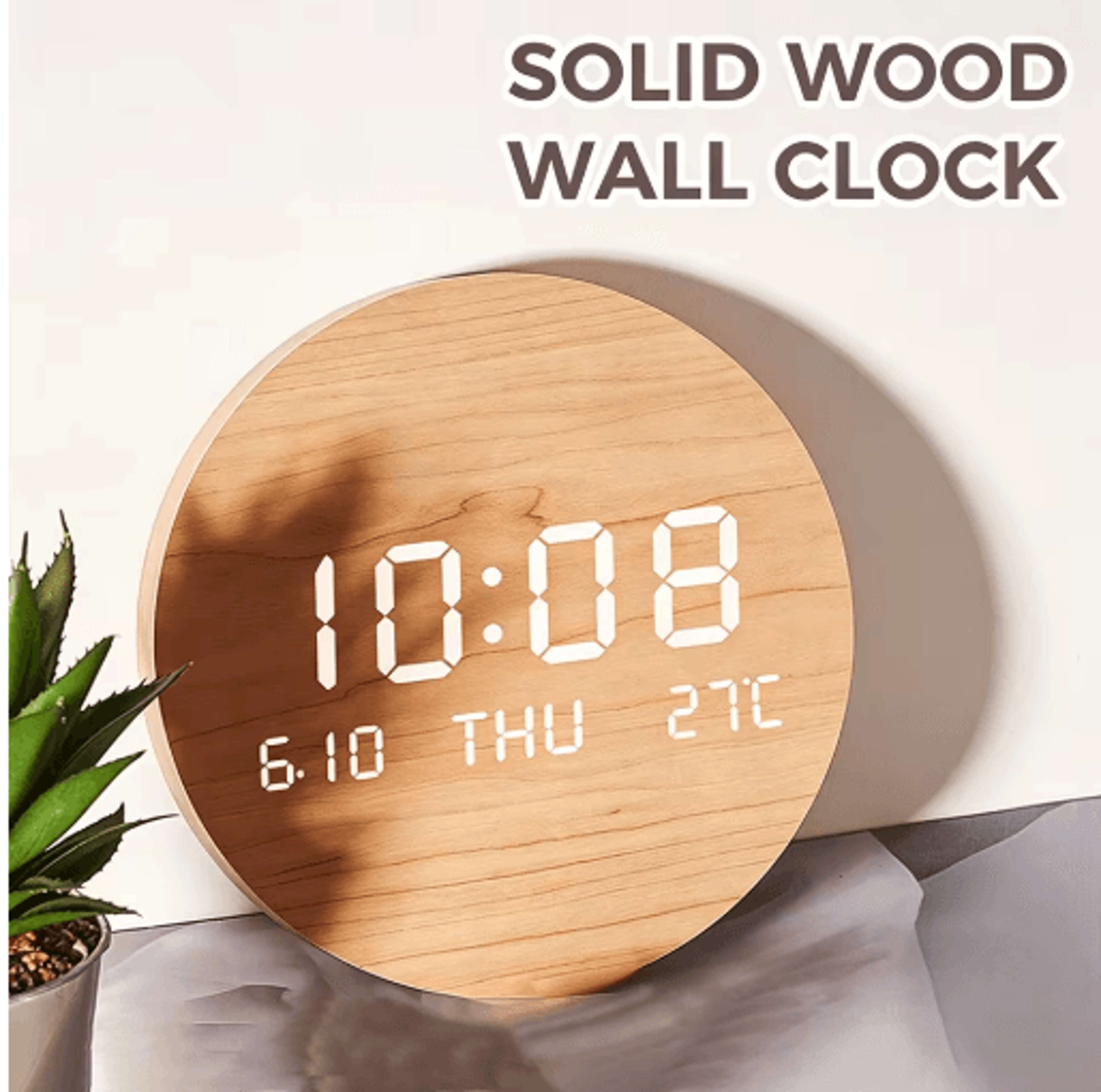 large led digital wall clock – temperature, date & time display