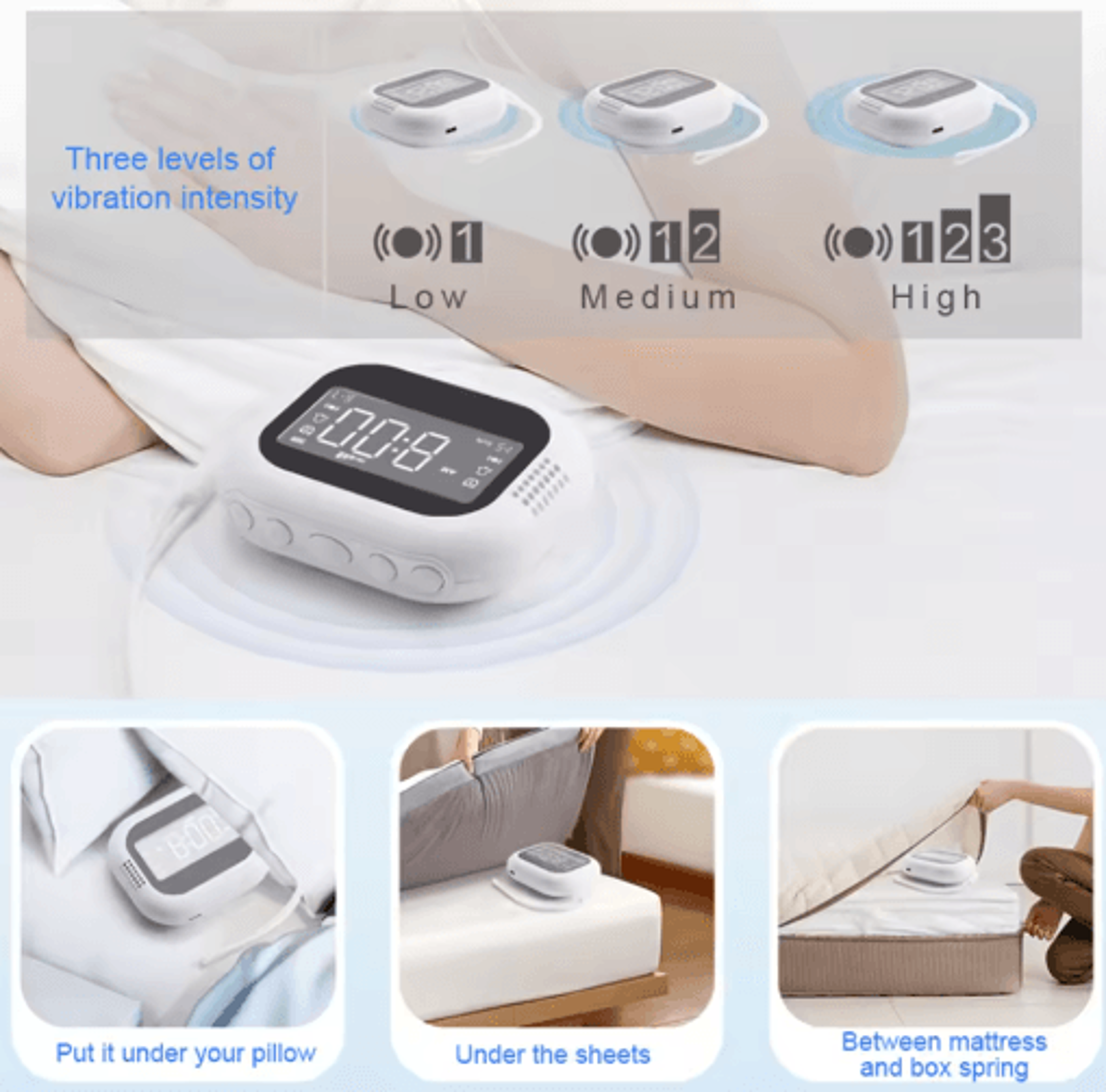 vibrating alarm clock with bed shaker – wake-up clock for heavy sleepers