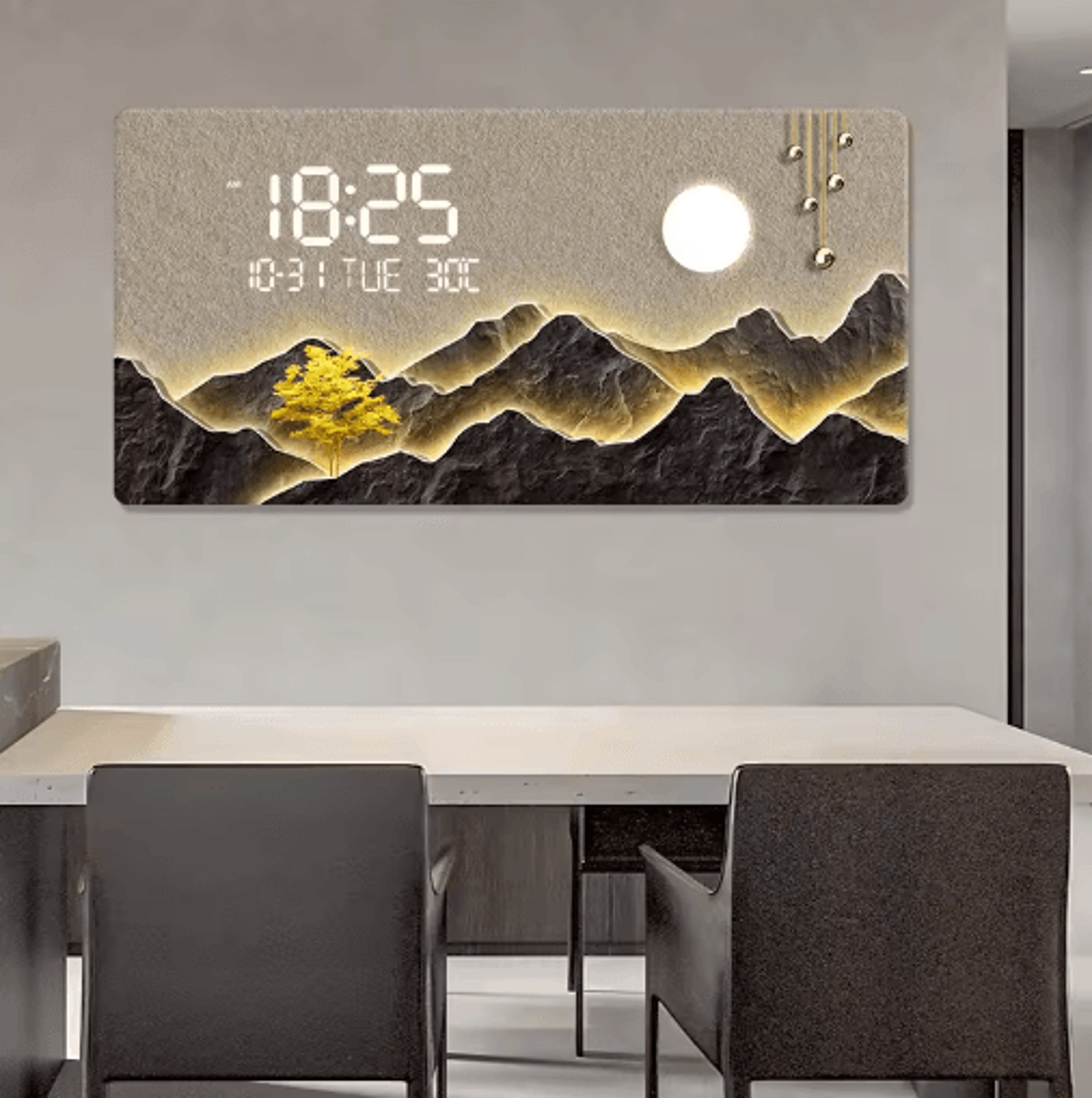 mountain landscape quartz wall clock – luxury mountains & rivers art decor