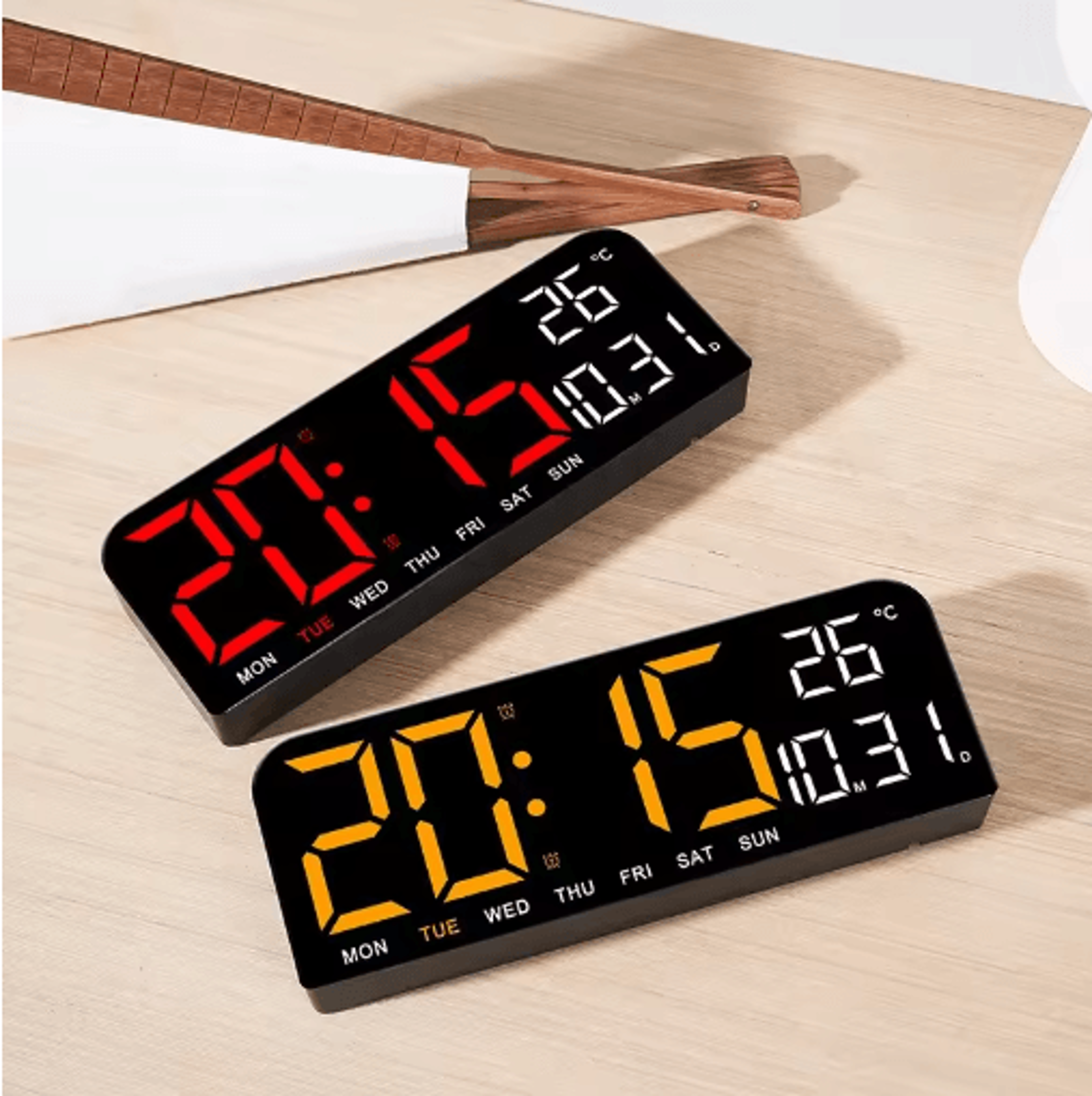large led digital wall clock – temperature, date, week & dual alarms