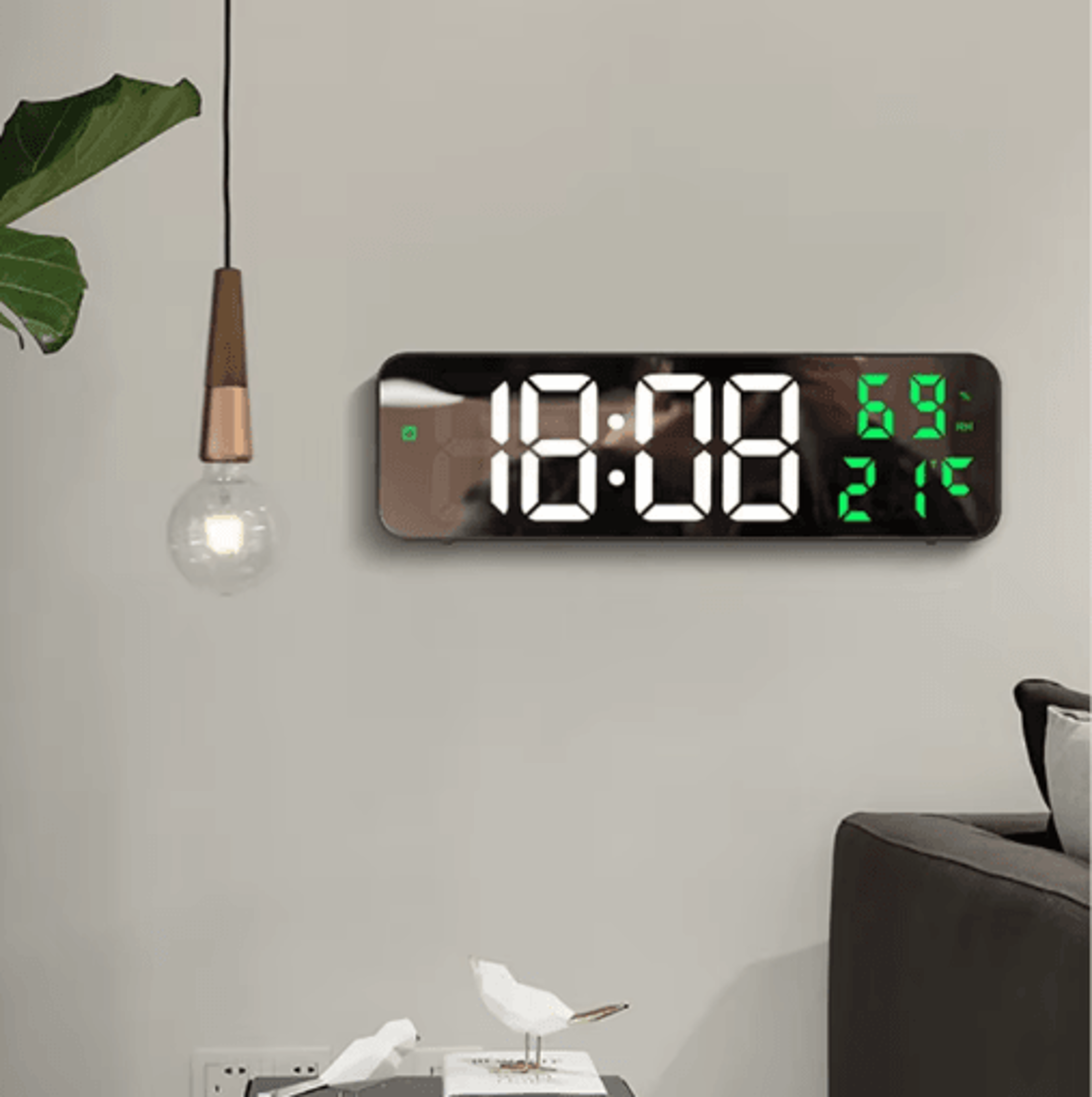 9-inch digital wall clock – temperature, humidity & led alarm display