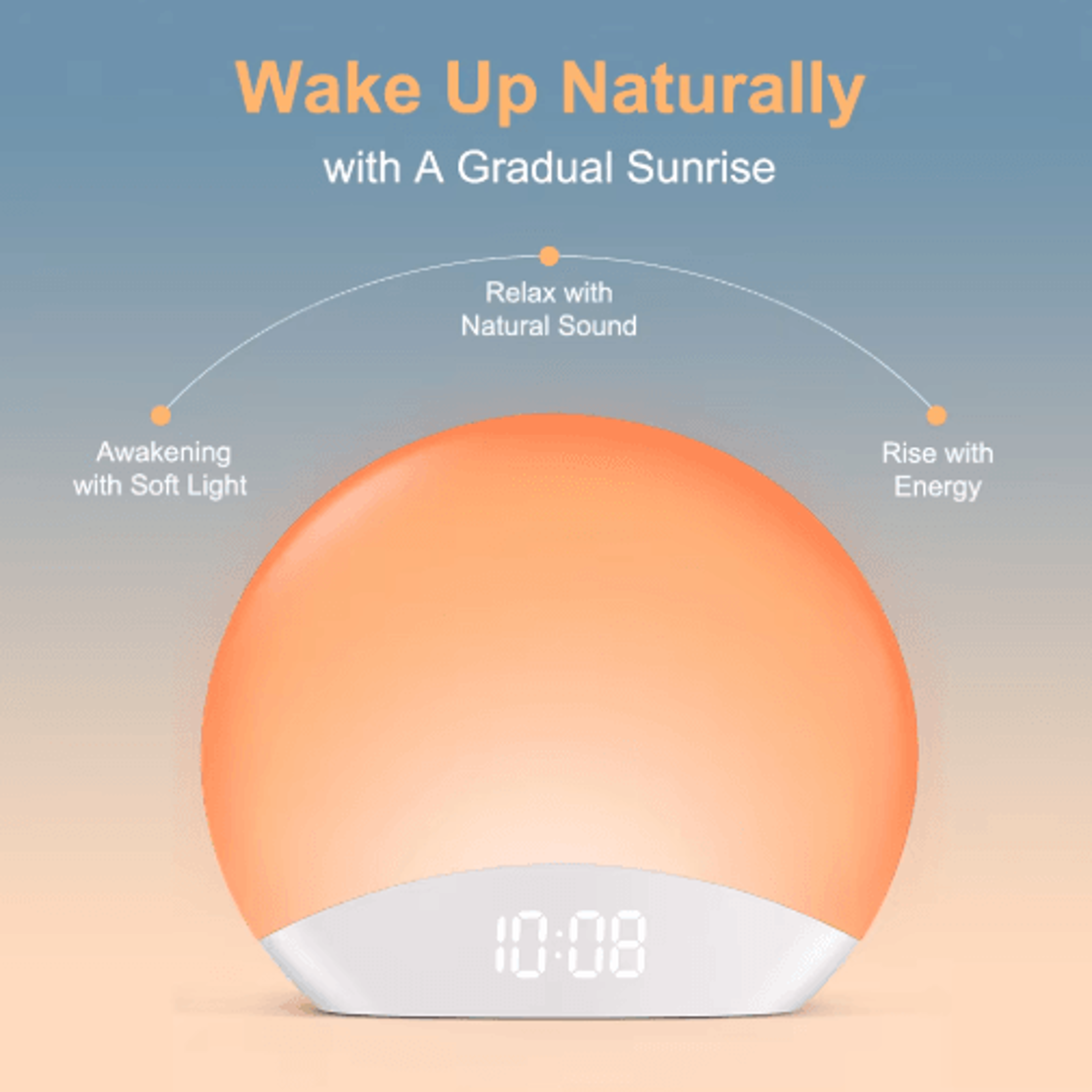 sunrise wake up alarm clock – 8 night lights, 26 sounds & sleep timer