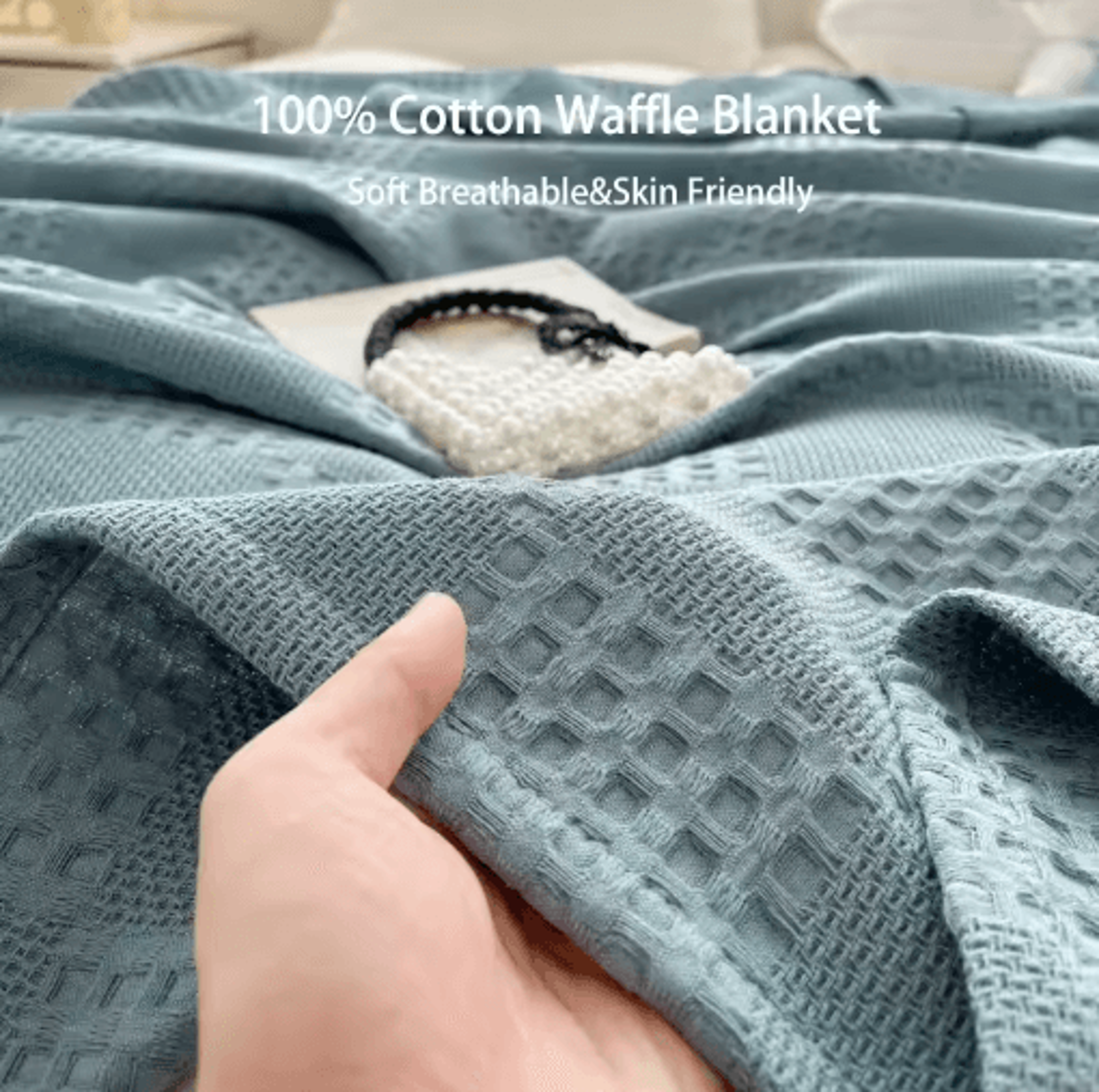 100% cotton waffle throw blanket – breathable plaid bed & sofa cover