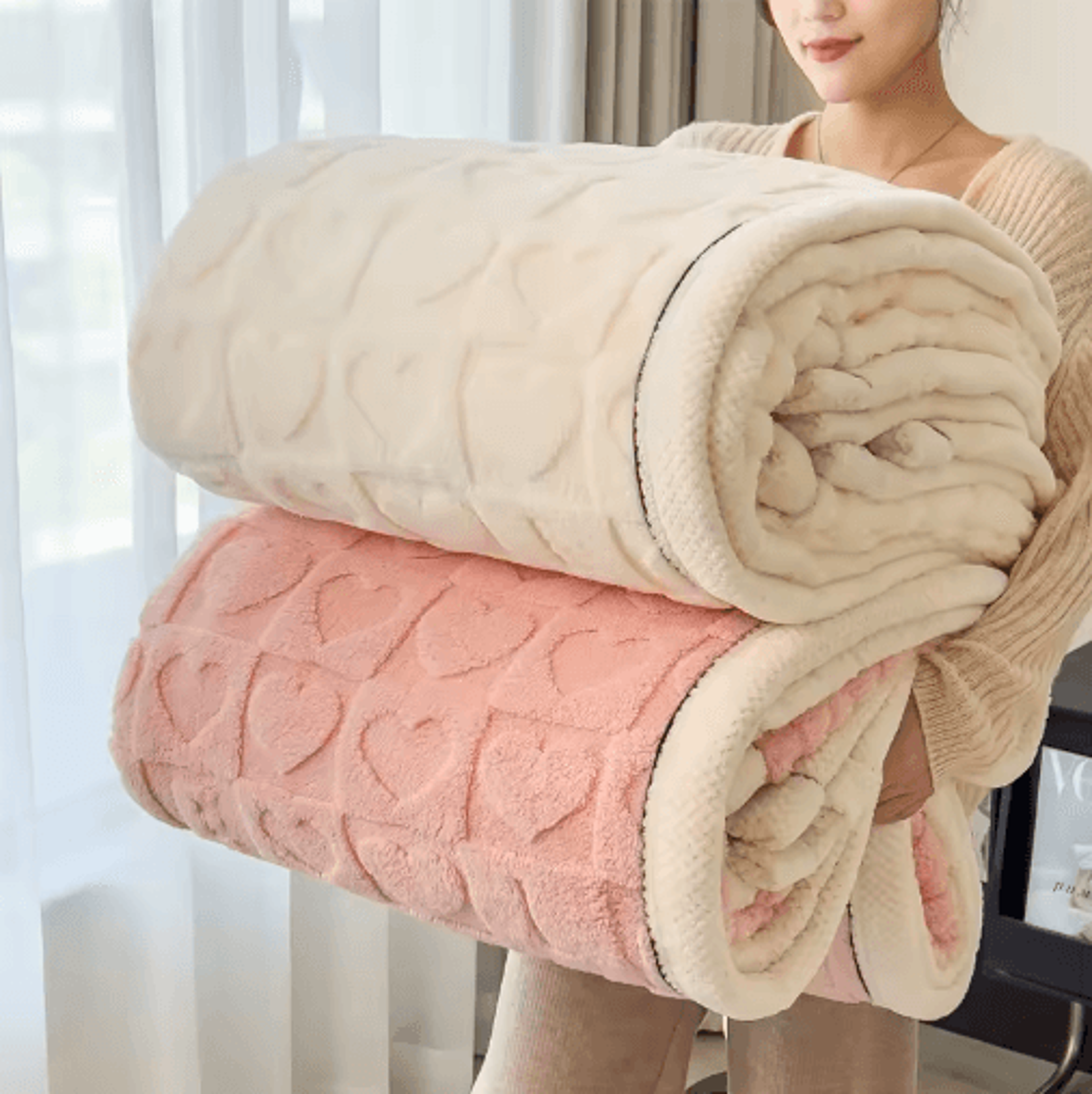 heart pattern coral fleece blanket – thick plush cozy sofa & bed throw