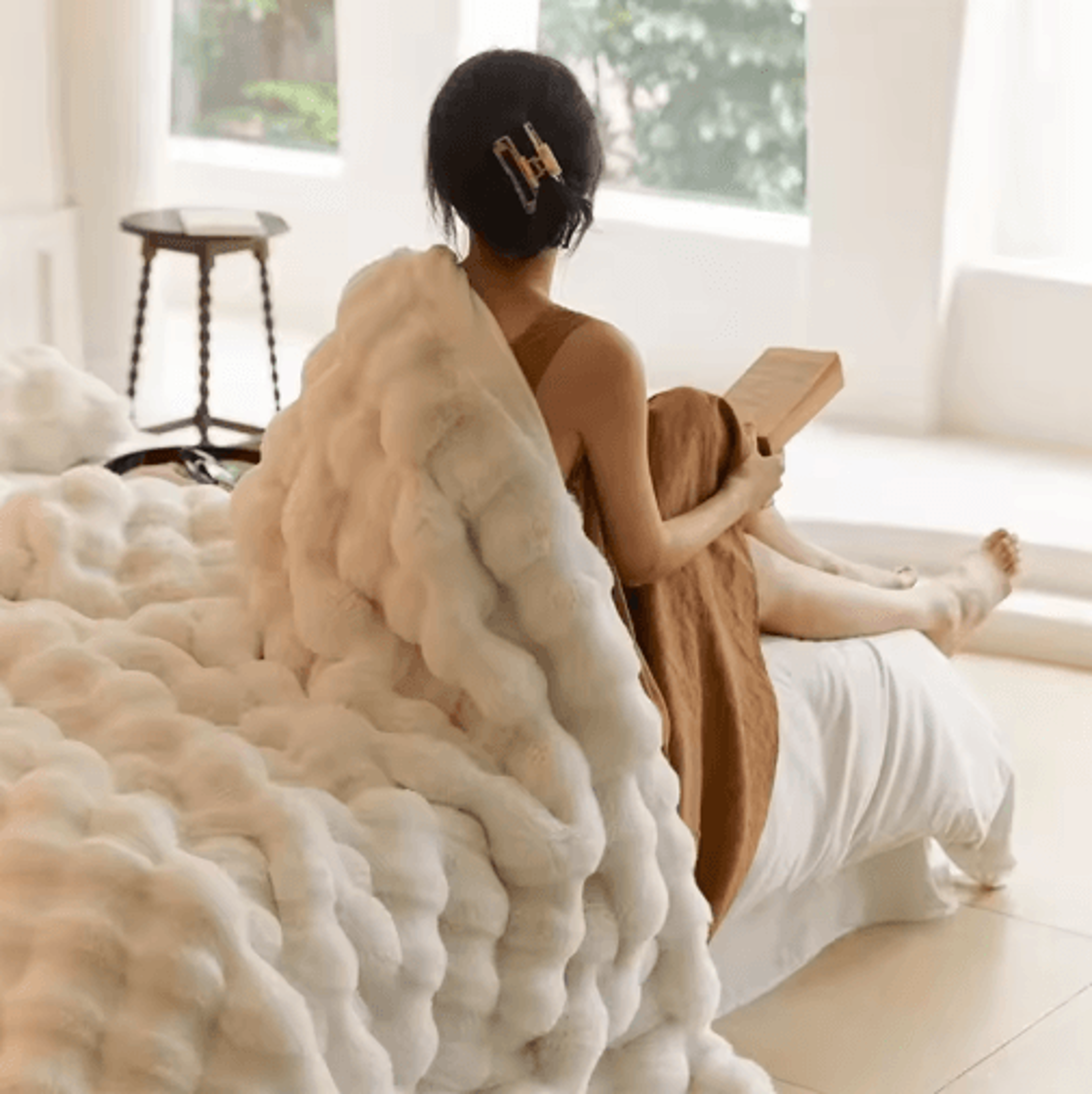 cozy rabbit hair bubble velvet blanket – soft fuzzy plush bed & sofa throw