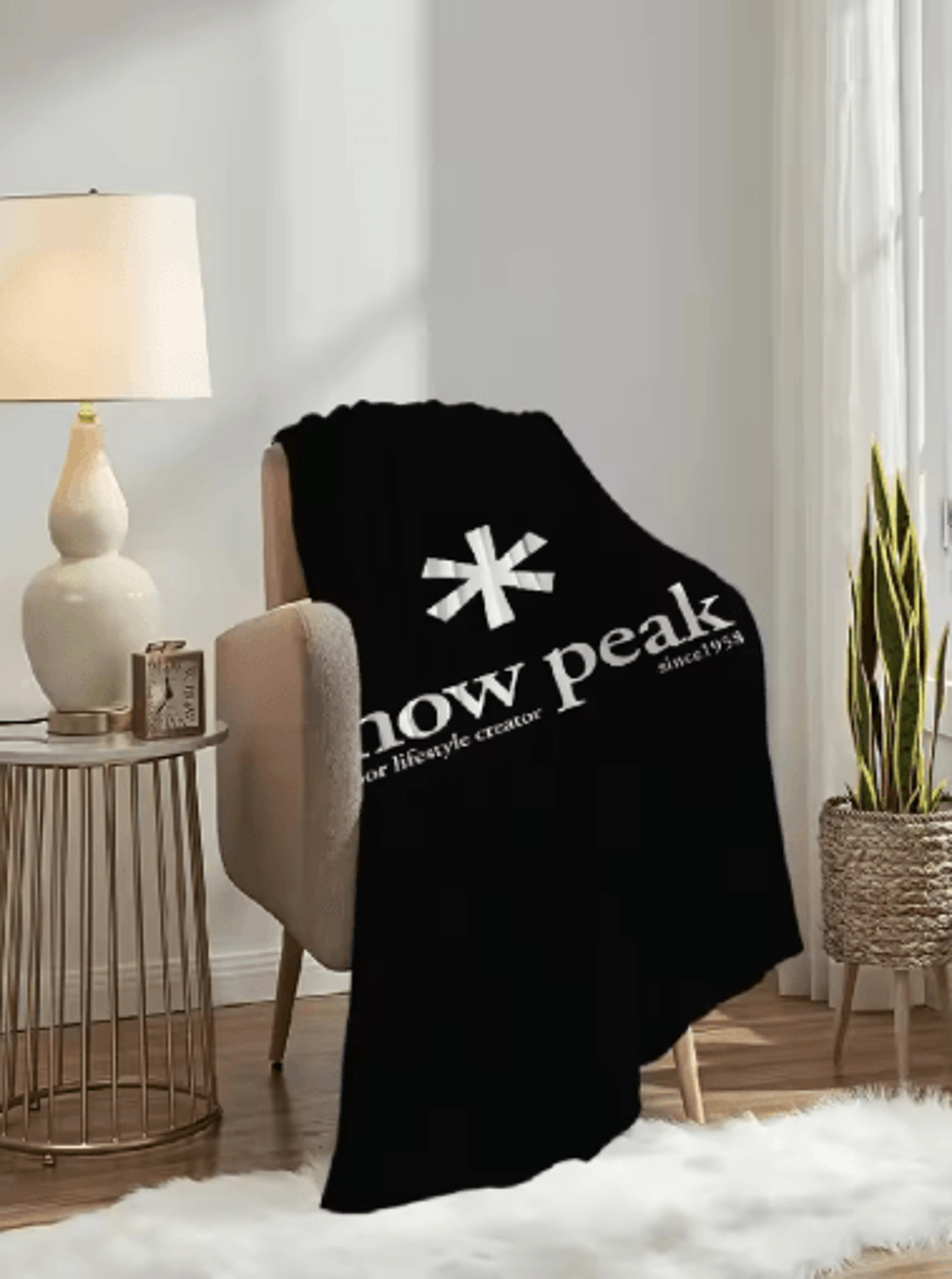 snow peak logo plush throw blanket – soft warm travel & home blanket