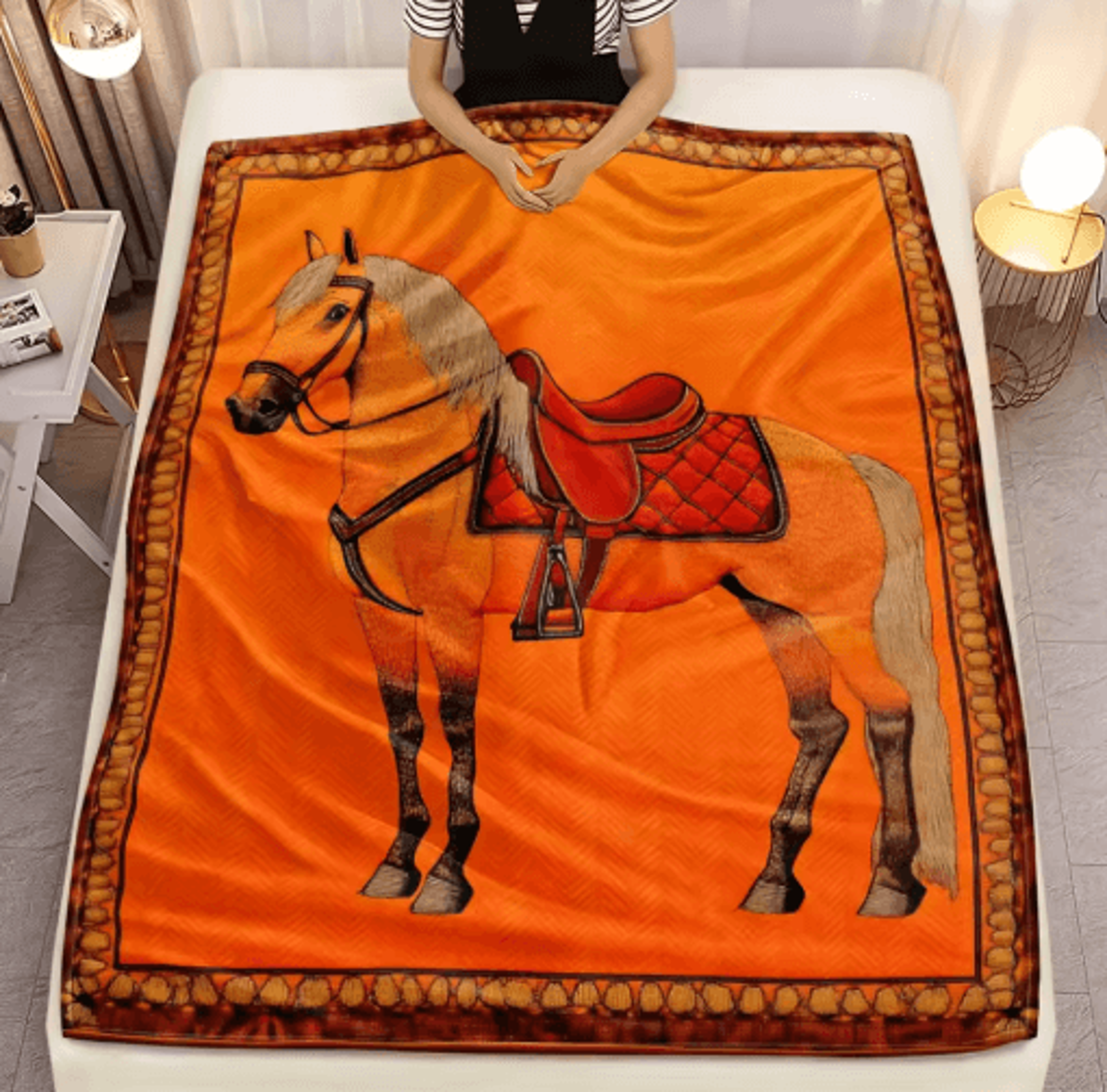 cozy horse print fleece blanket – equestrian stallion sofa & bed throw