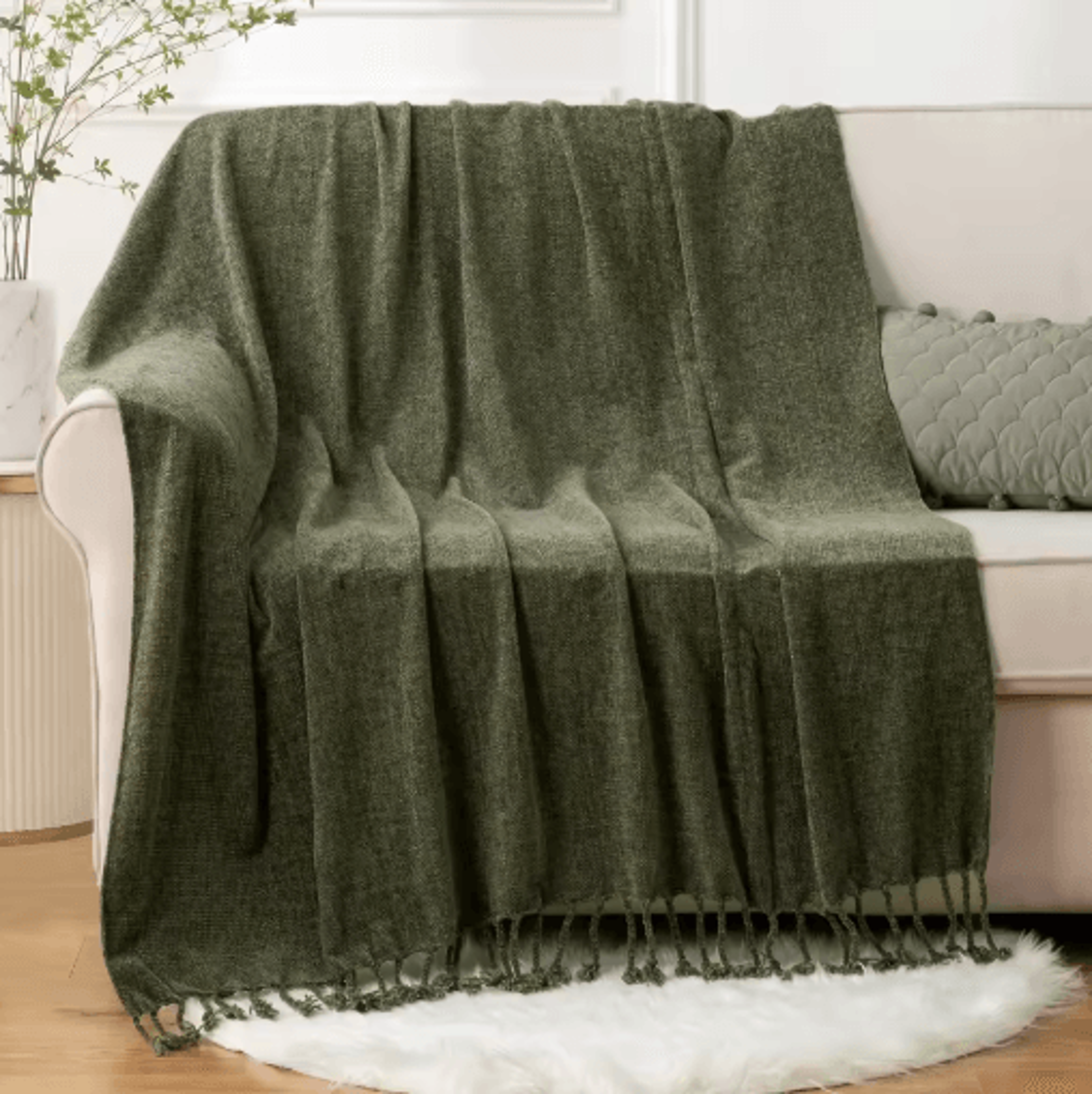 battilo chenille throw blanket – soft lightweight knit sofa throw with fringe