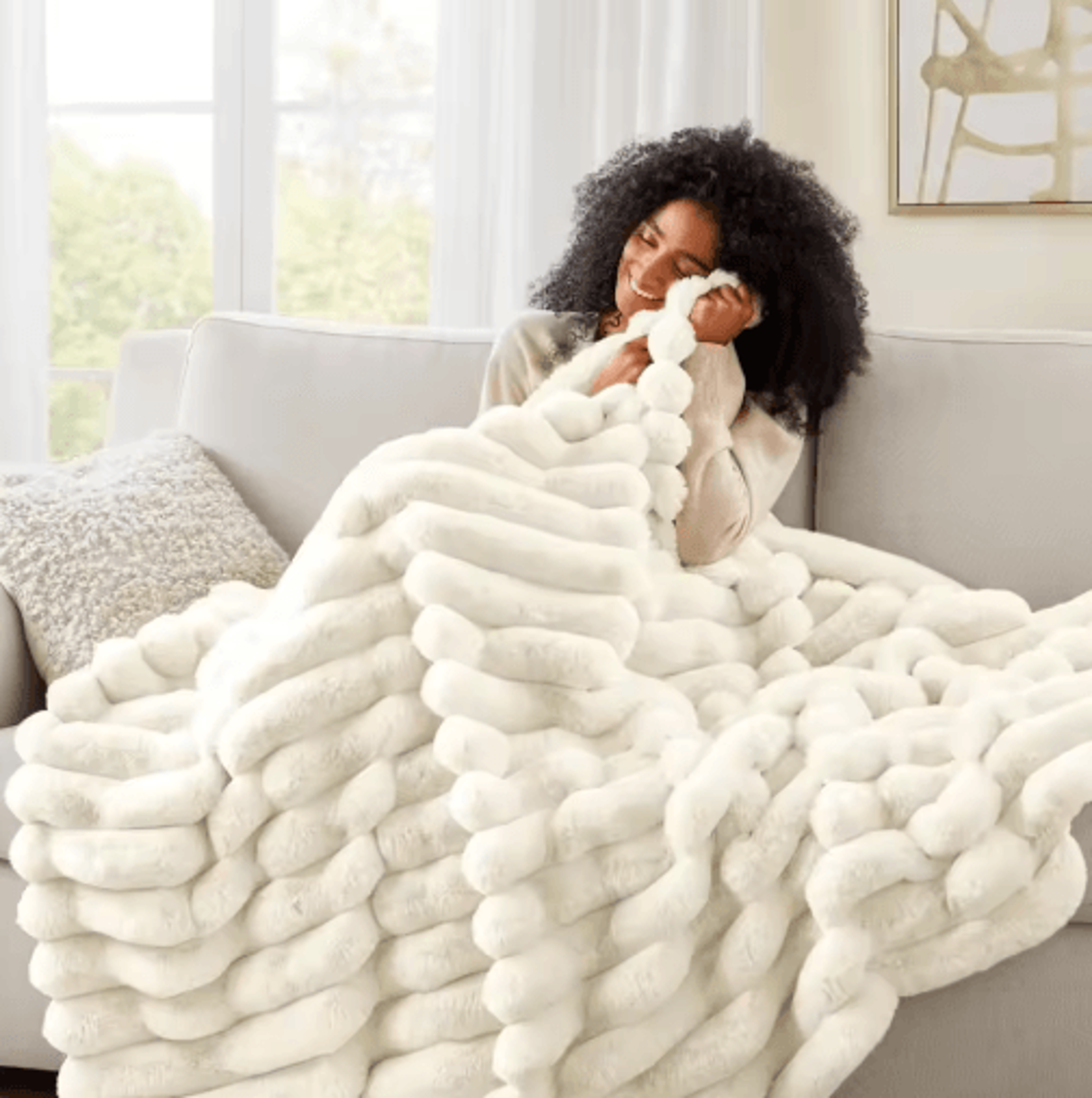 ultra-soft faux rabbit fur blanket – fluffy striped sofa & couch throw
