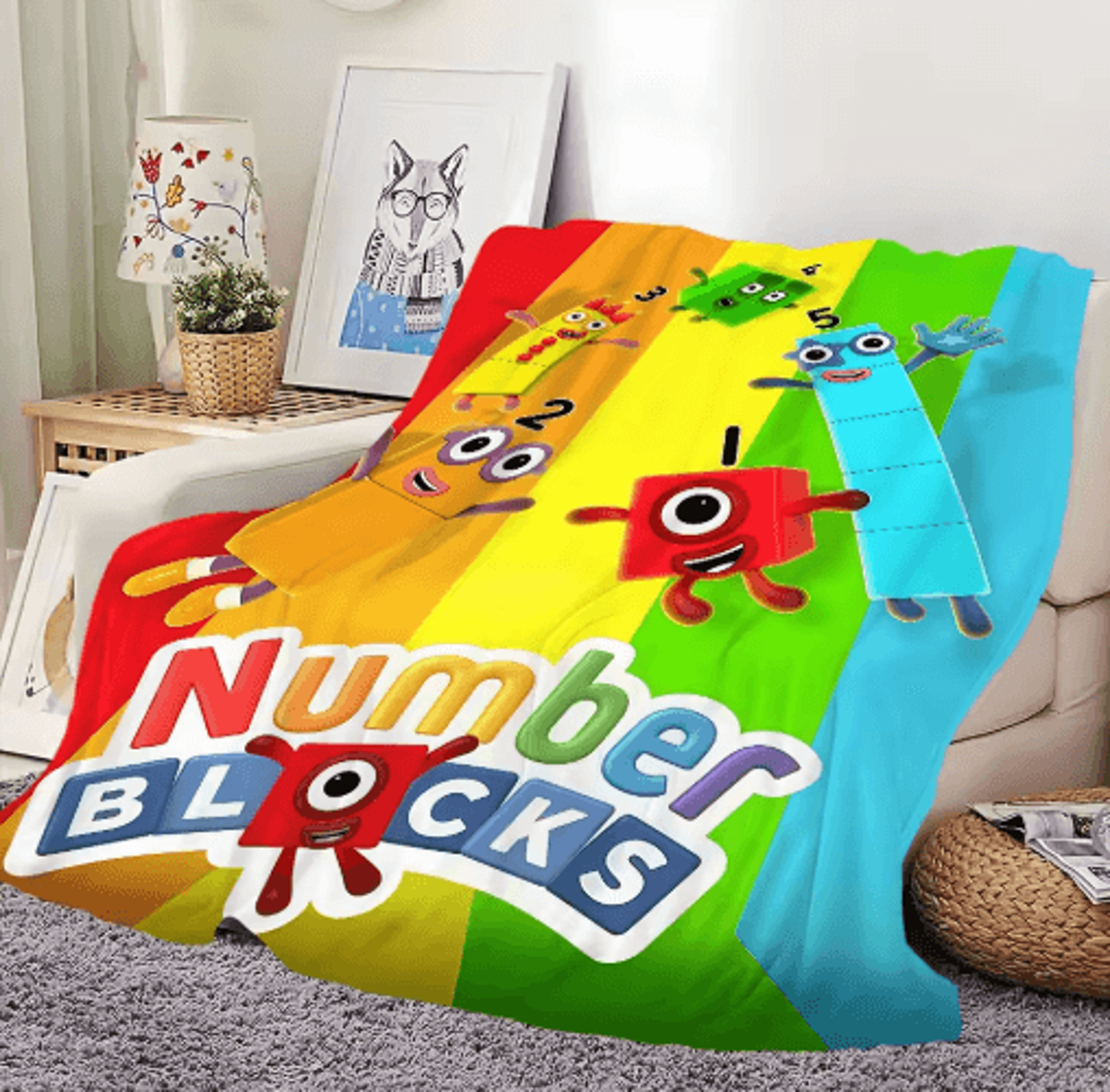 classic number blocks cartoon throw blanket – soft cozy sofa & bed cover