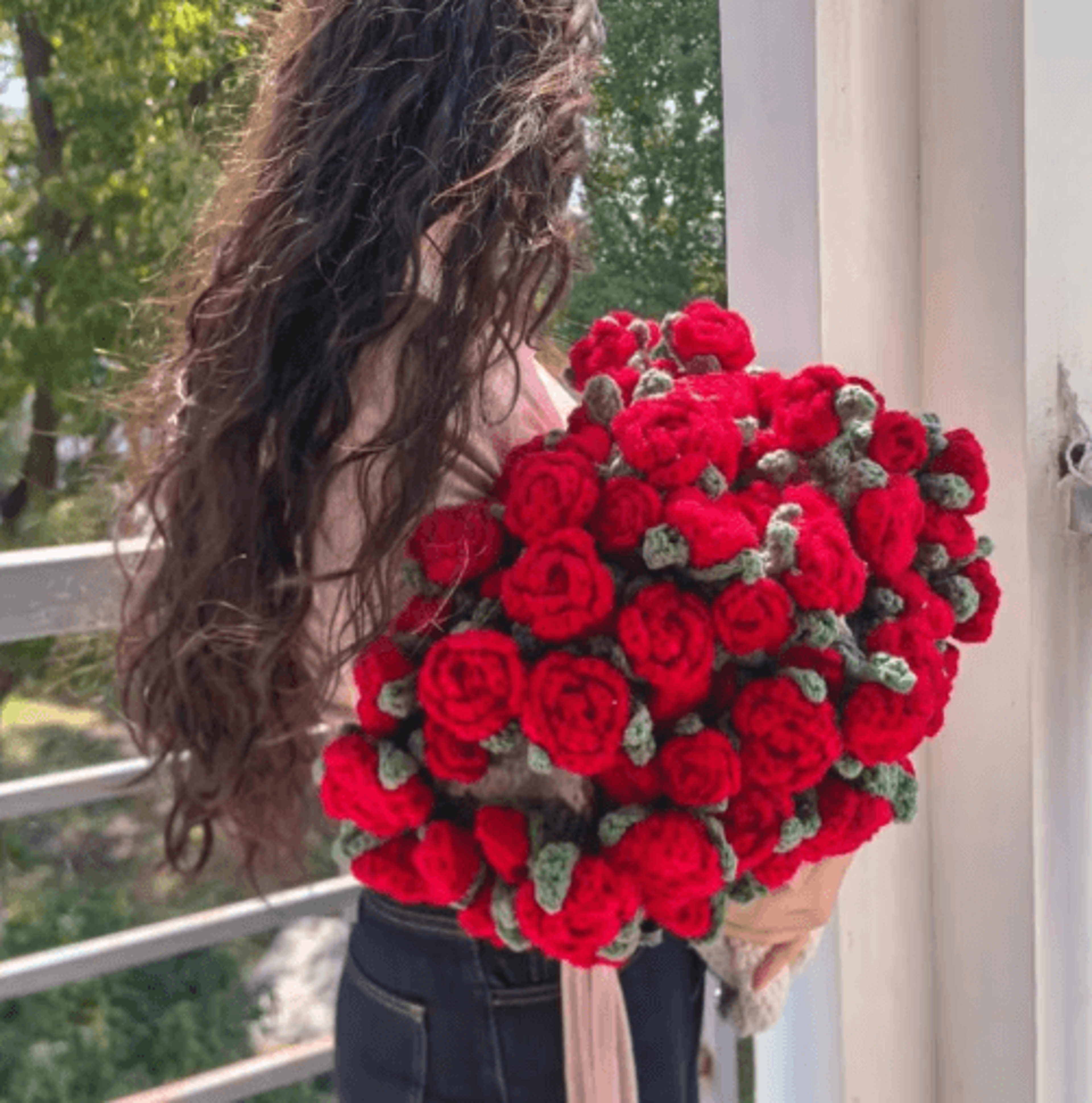 handmade crochet rose blanket bouquet – romantic flower throw with gift bag