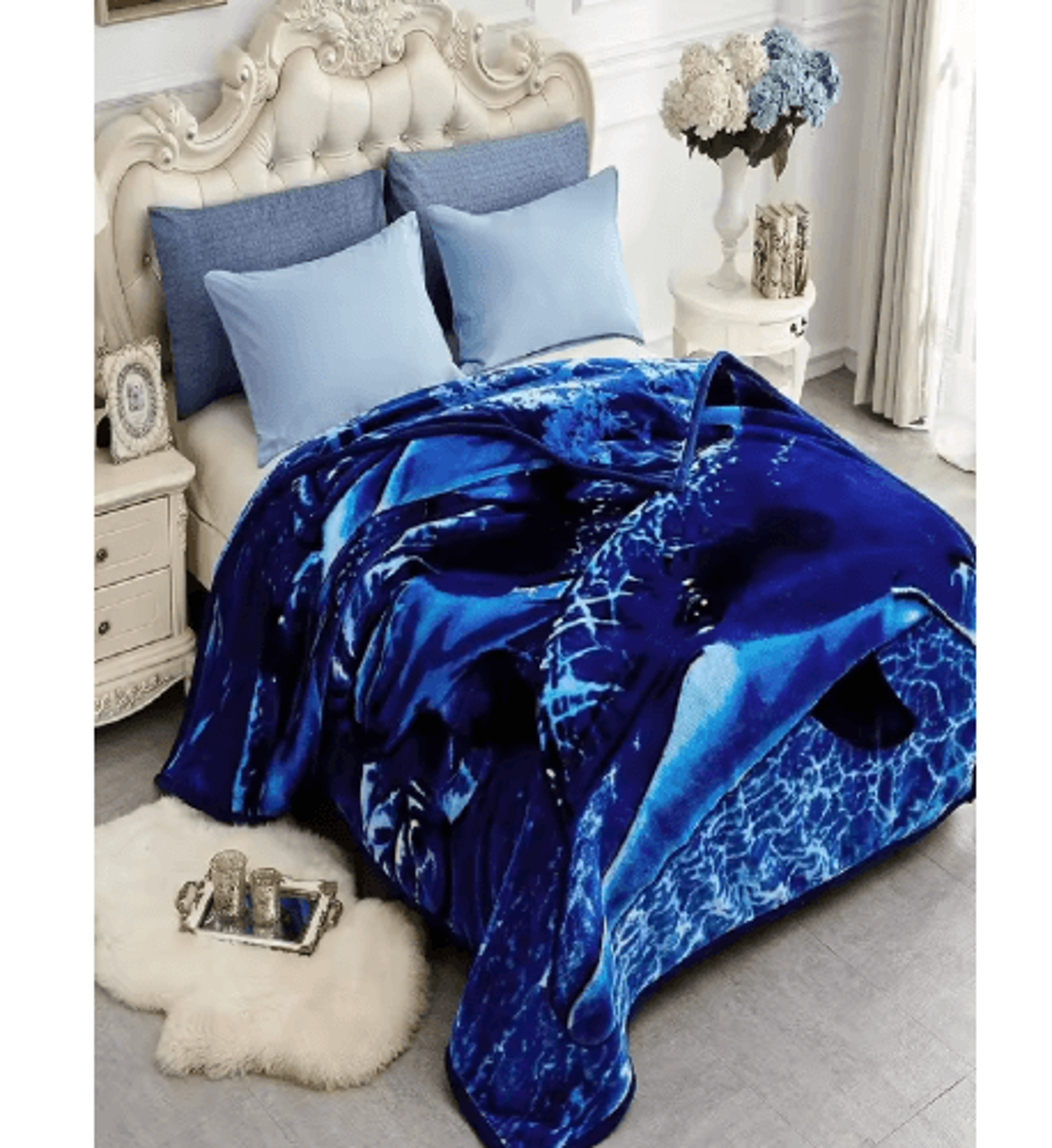 jyk korean faux mink blanket – reversible plush queen winter throw