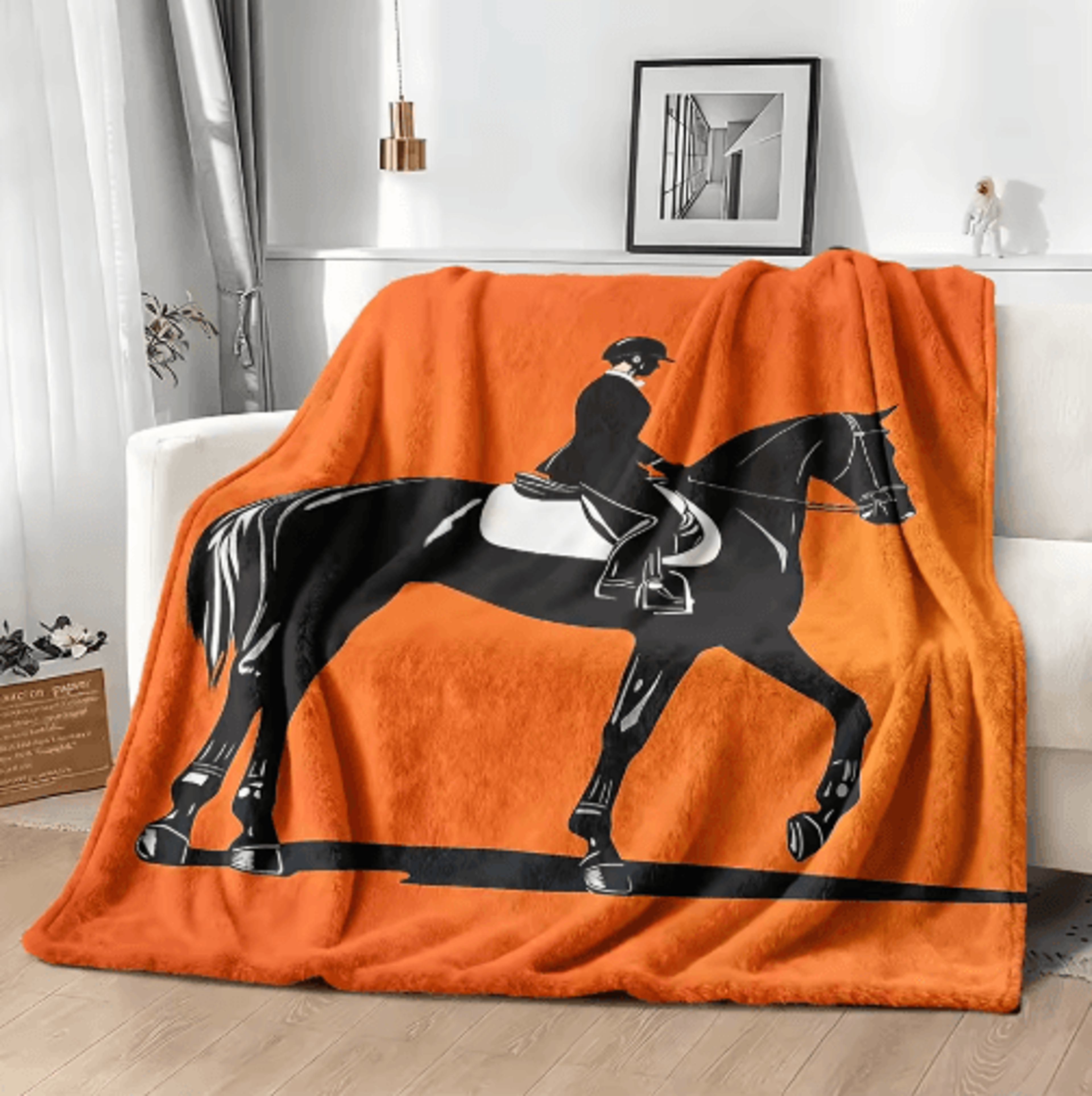 horse riding fleece blanket – soft equestrian print sofa & bed throw